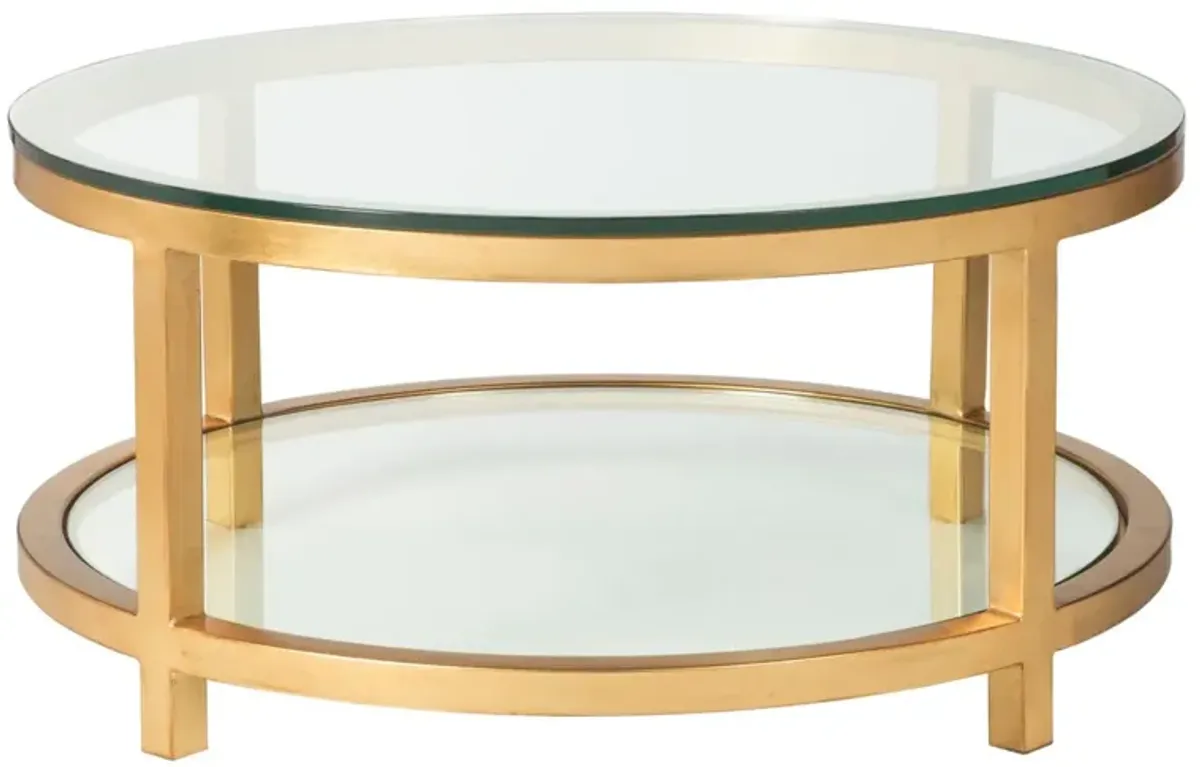 Per Se 40 Inch Round Metal Cocktail Table Gold Leaf/Clear - Metal Designs