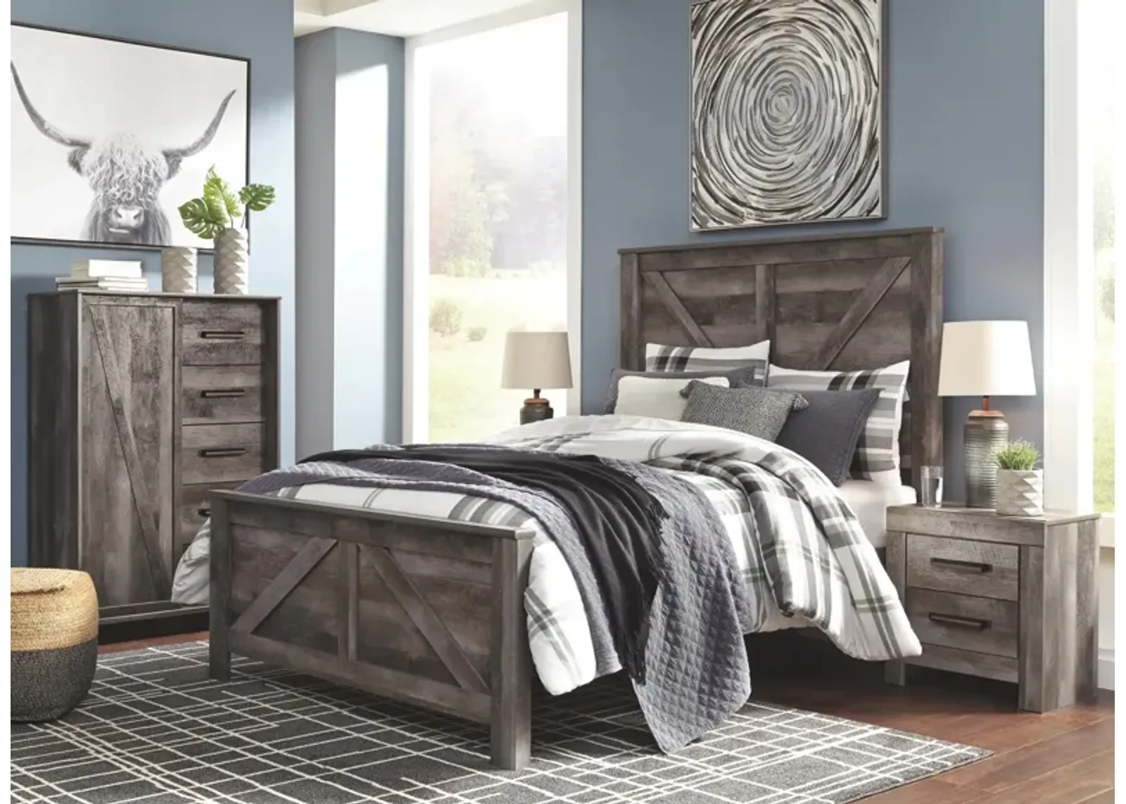 Ashley Wynnlow Gray Queen Crossbuck Panel Bed