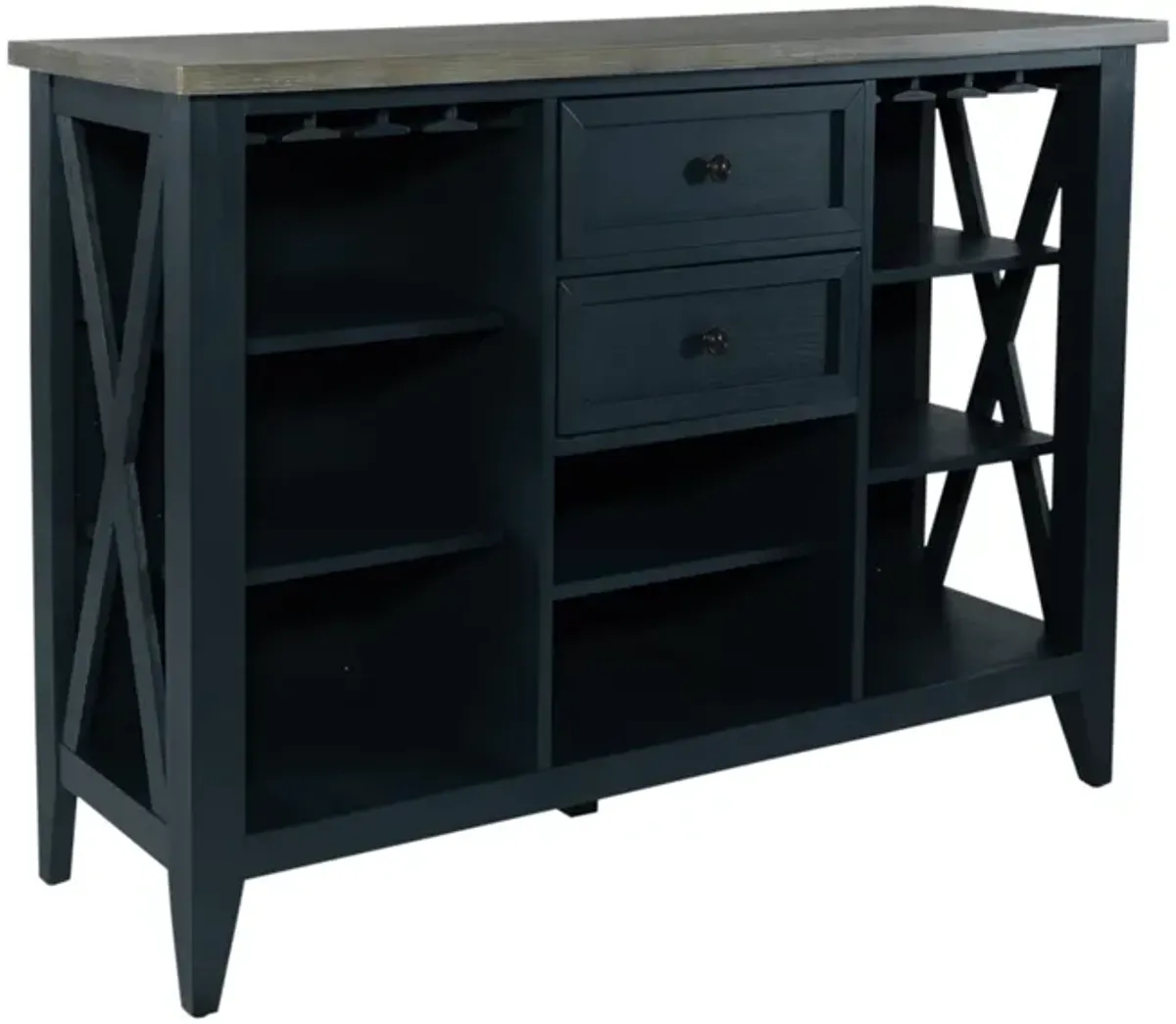 Liberty Furniture Lakeshore Wirebrushed Navy Server with Wood Tone Top