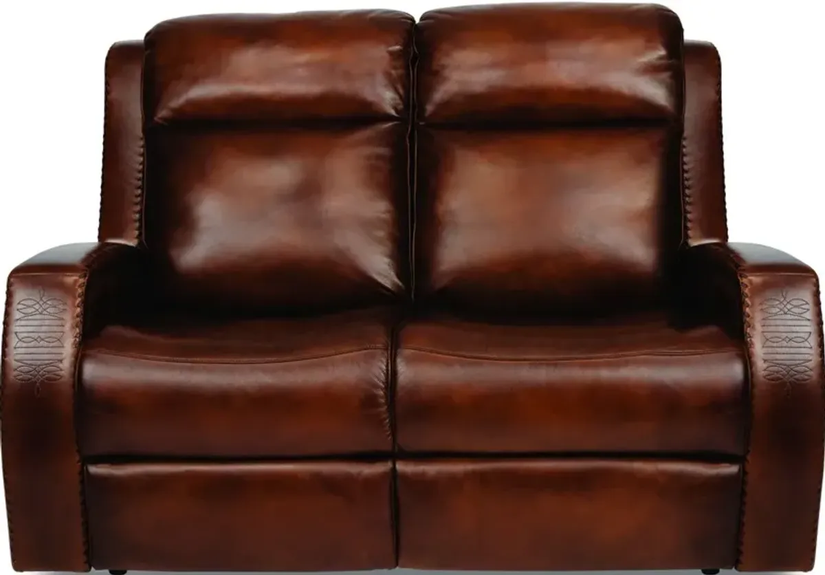 Flexsteel Mustang Brown Power Reclining Leather Loveseat with Power Headrests