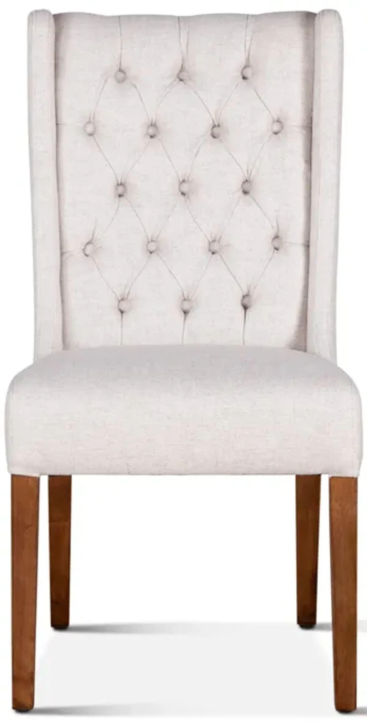 Home Trends Design White Natural Linen Tufted Wingback Back Dining Chair with Dark Wood Legs