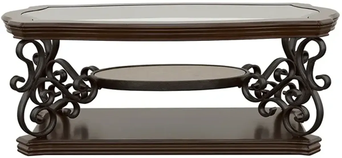 Coaster Laney 1-Shelf Glass Top Rectangular Coffee Table Deep Merlot