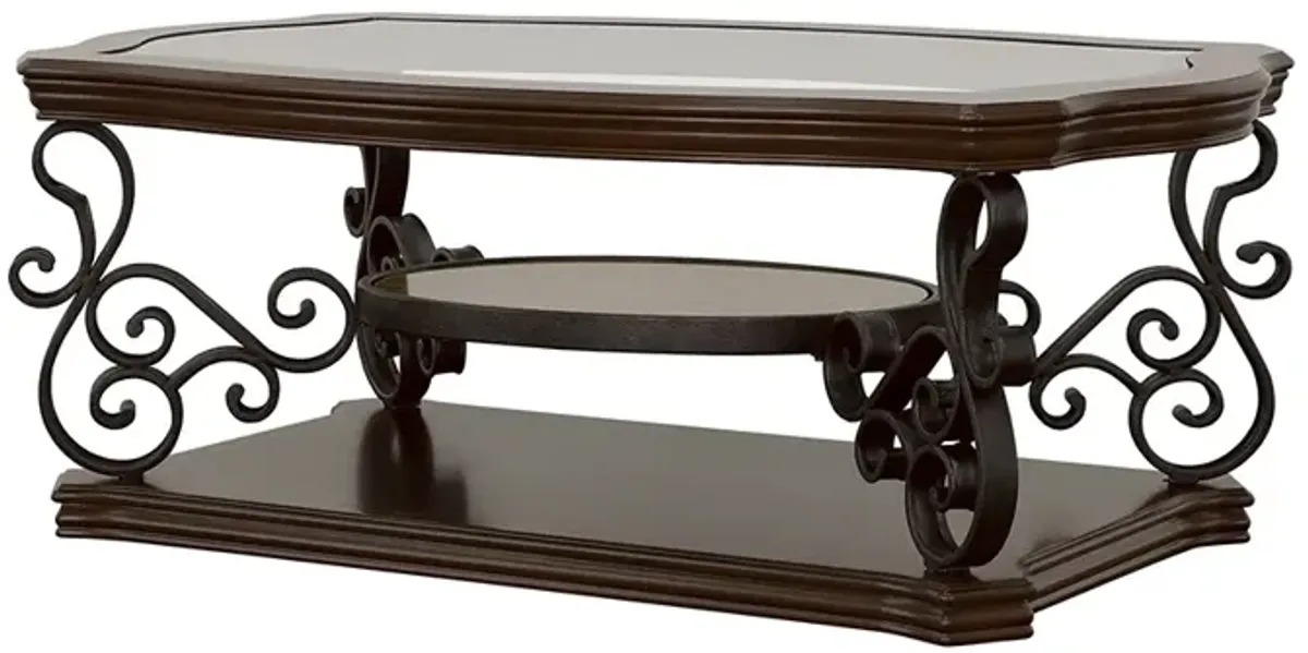 Coaster Laney 1-Shelf Glass Top Rectangular Coffee Table Deep Merlot