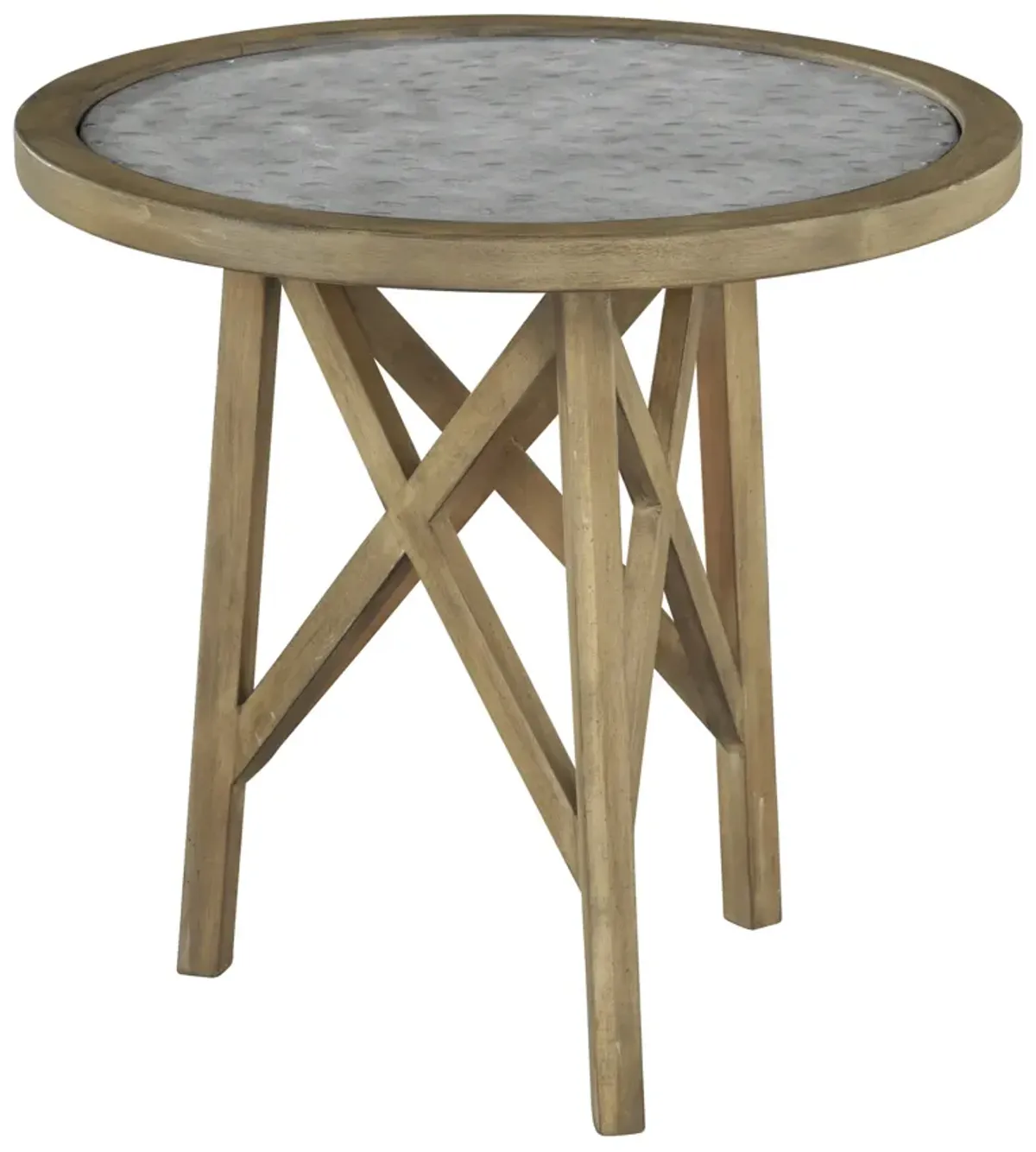 Hekman Round End Table Galvanized Metal Top with Tack Border Special Reserve