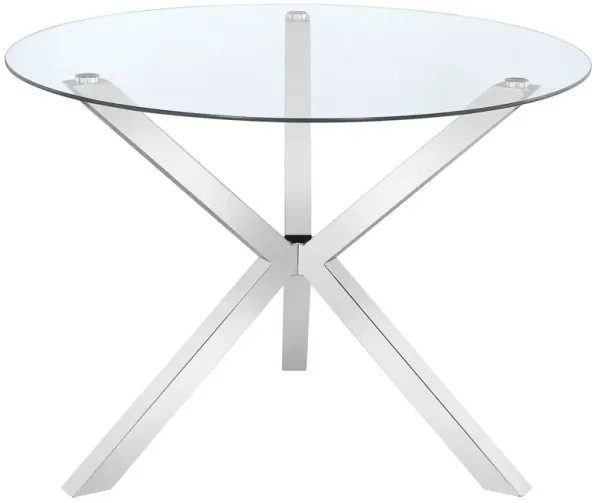 Coaster Vance Round 41 Inch Glass Top Asterisk Dining Table Chrome