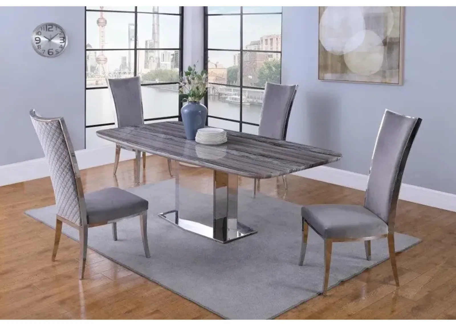 Chintaly Isabel Contemporary Dining Set with Marble Top Table & 4 Chairs