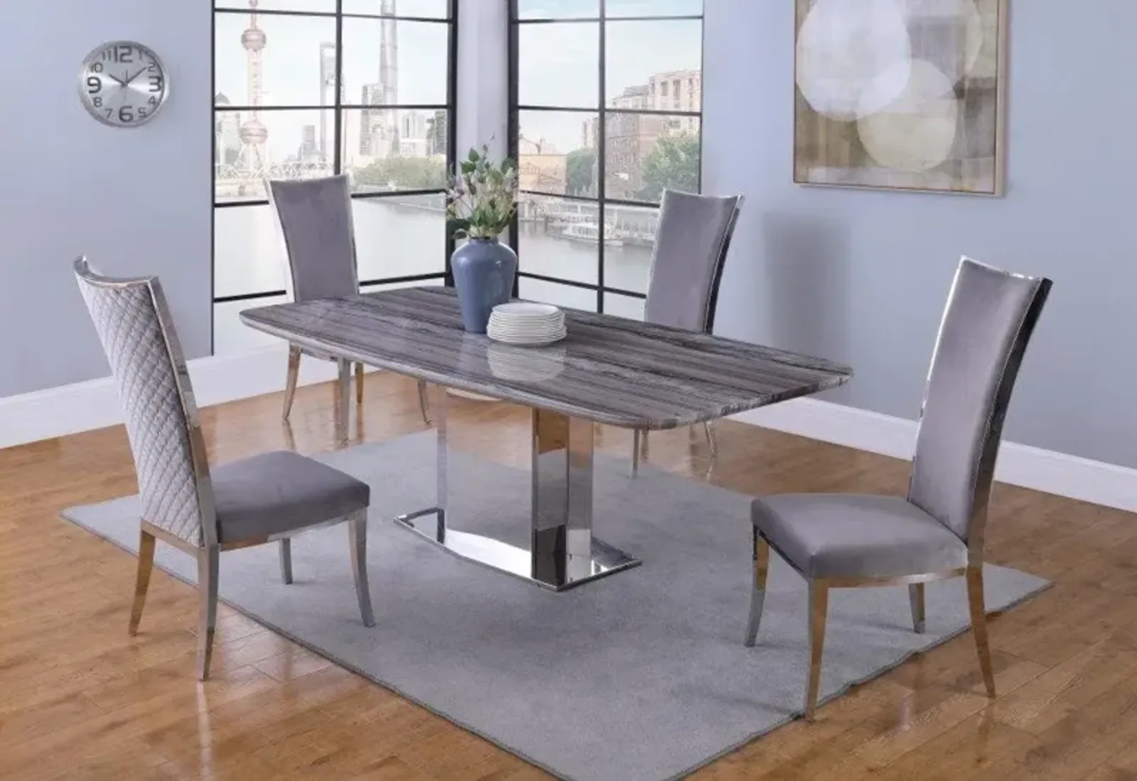 Chintaly Isabel Contemporary Dining Set with Marble Top Table & 4 Chairs