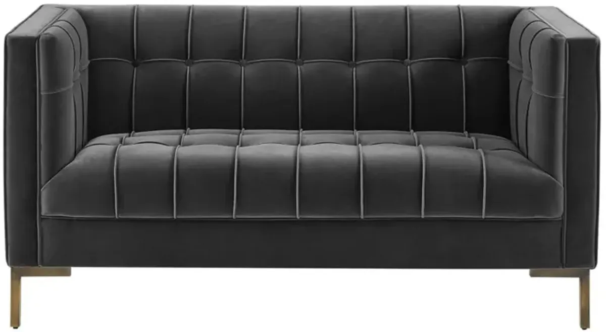 Steve Silver Isaac Channel Stitched Loveseat In Gray Velvet