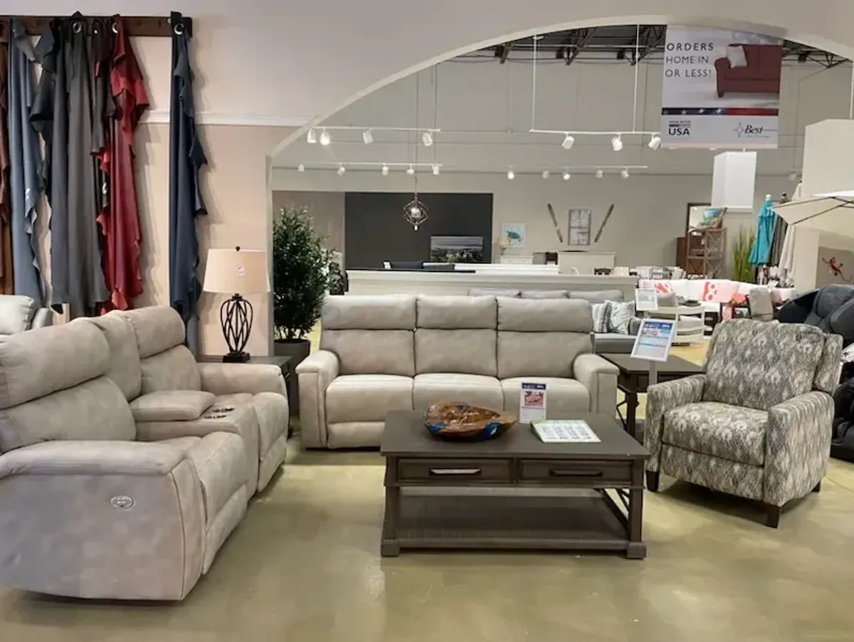 Souther Motion Contempo Power Double Reclining Sofa with Power Headrests in Scottsdale Taupe