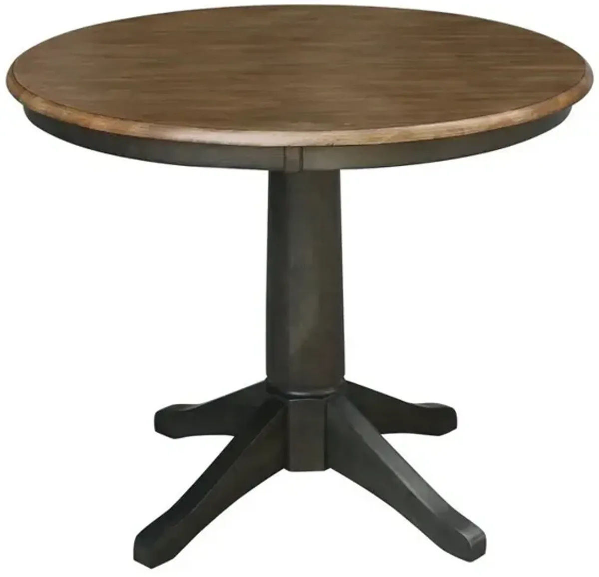 DINING ESSENTIALS 36 INCH ROUND TABLE TOP WITH 30 INCH TRANSITIONAL PEDESTAL BASE IN HICKORY/COAL