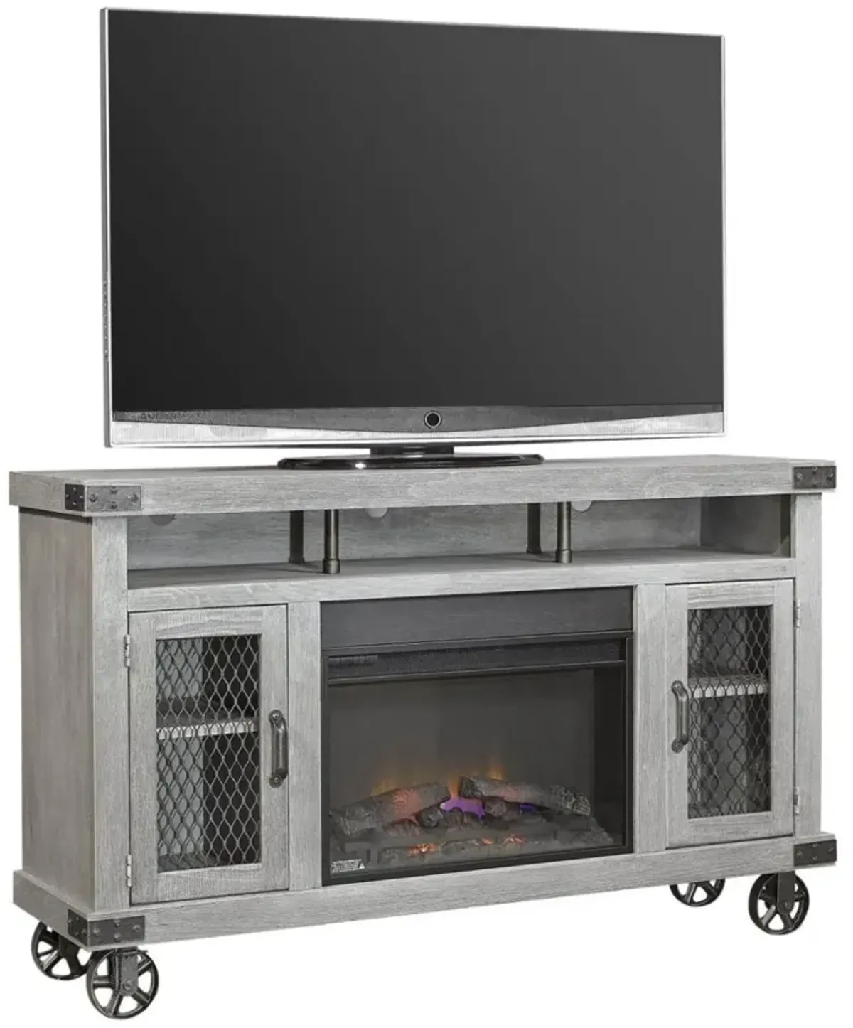 Aspenhome Industrial Lighthouse Grey 62 Inch Fireplace TV Stand Console