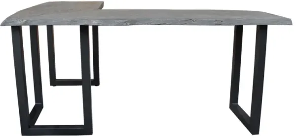 LONGFELLOW RUSTIC INDUSTRIAL STYLE SOLID WOOD AND IRON L SHAPED WRITING DESK - GREY