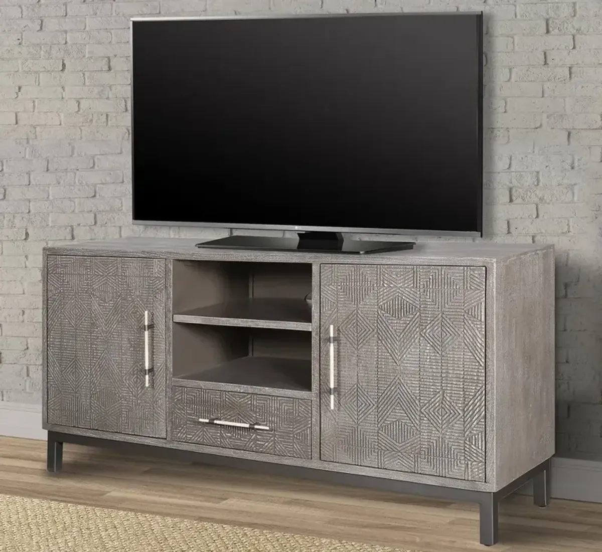 Parker House Crossings Serengeti Sandblasted Fossil Grey 66 Inch Media Entertainment TV Stand