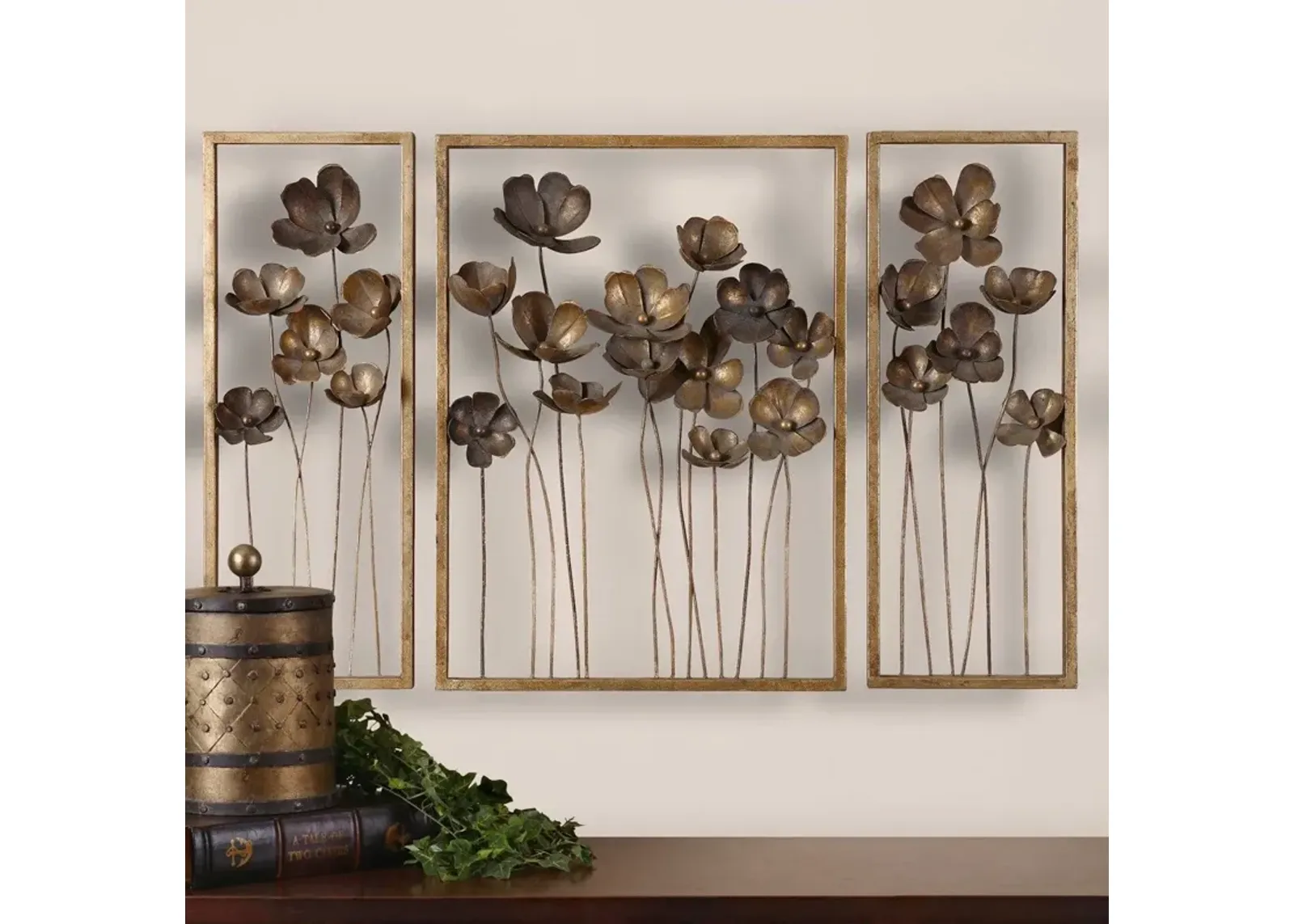 Uttermost 3-Piece Antique Gold Metal Tulips Wall Art