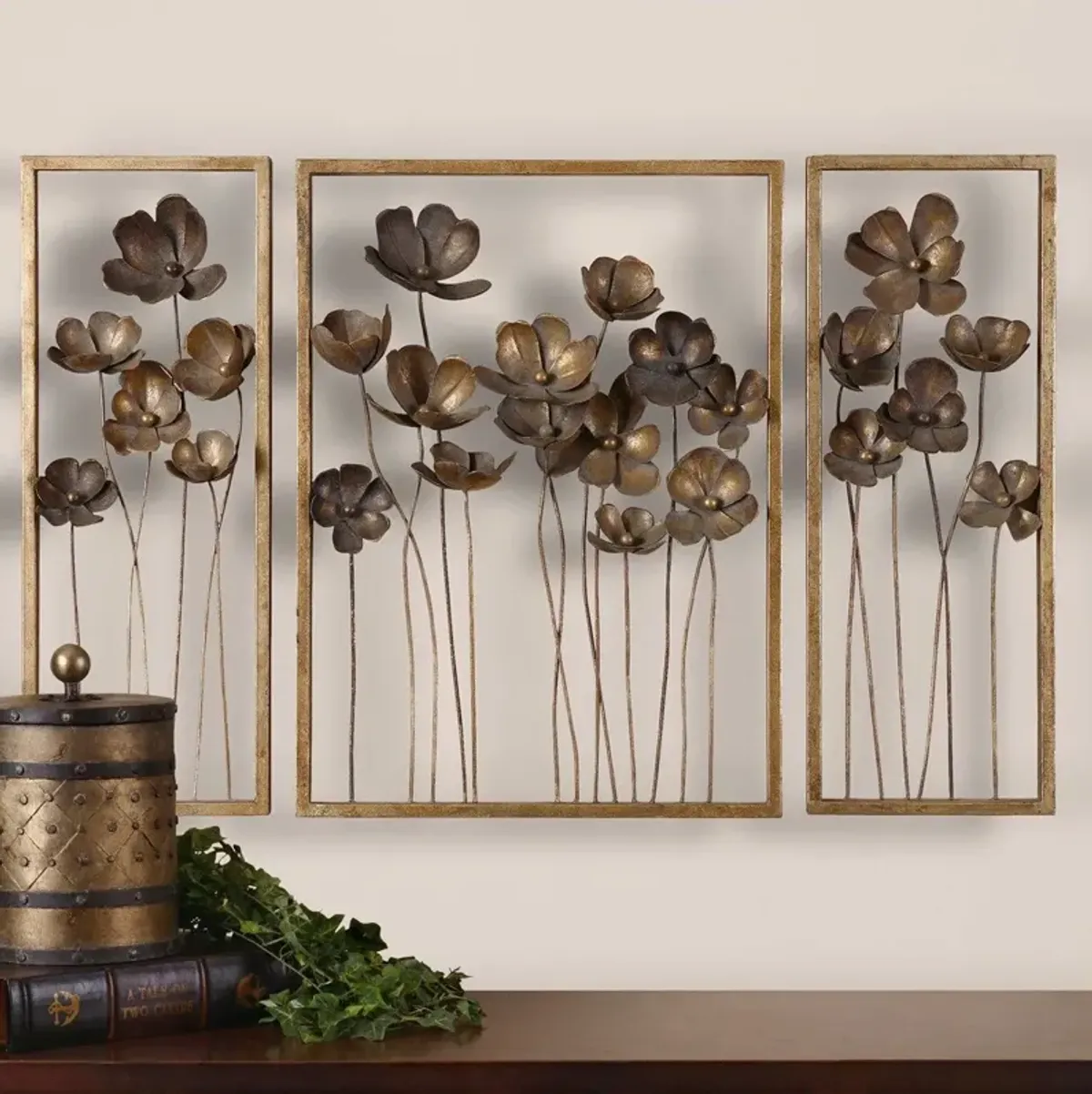 Uttermost 3-Piece Antique Gold Metal Tulips Wall Art