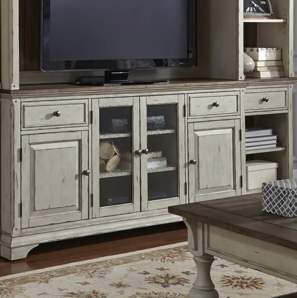 Liberty Furniture Morgan Creek Antique White Entertainment TV Stand