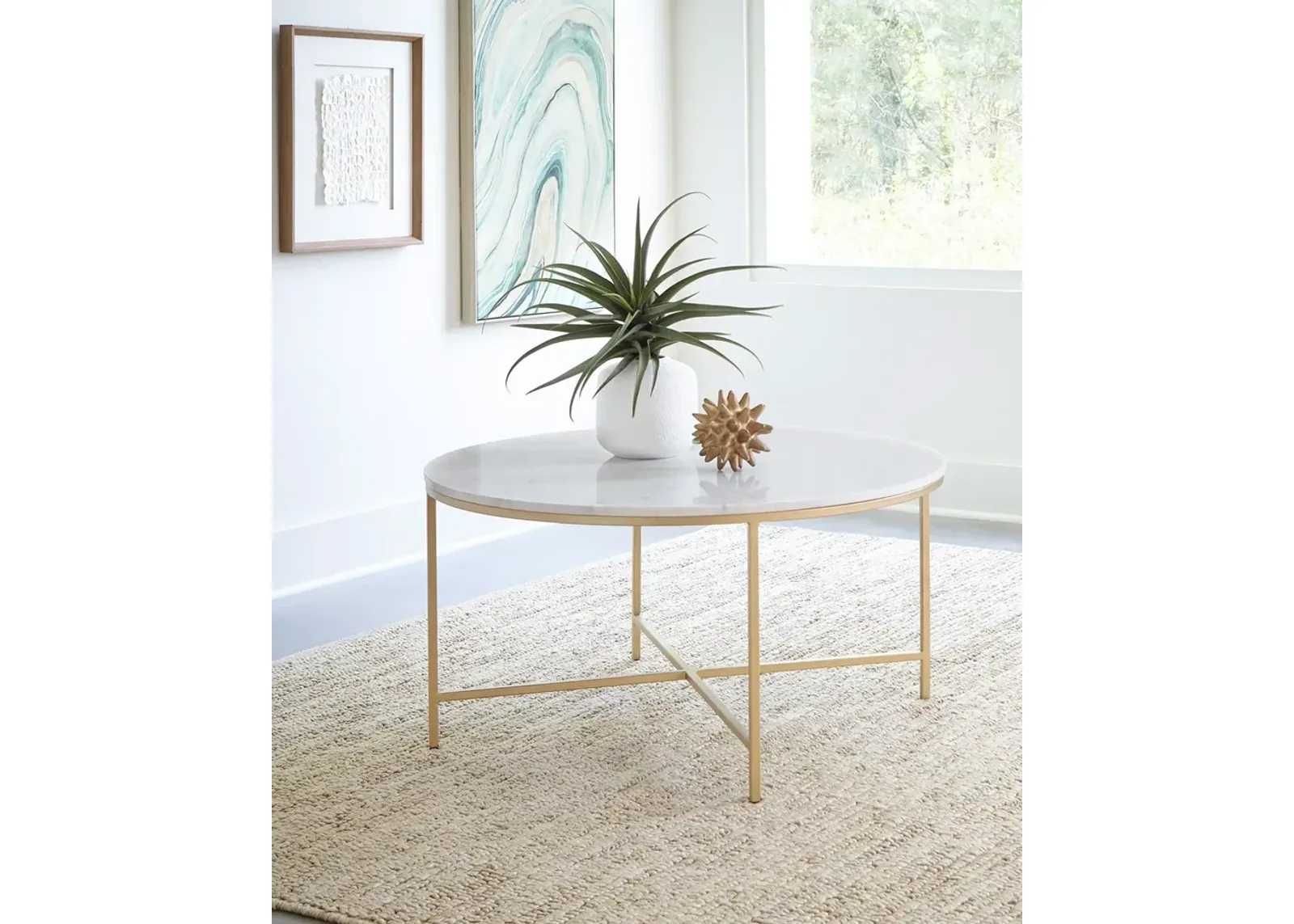 Coaster Ellison Round Marble Top Coffee Table White & Gold