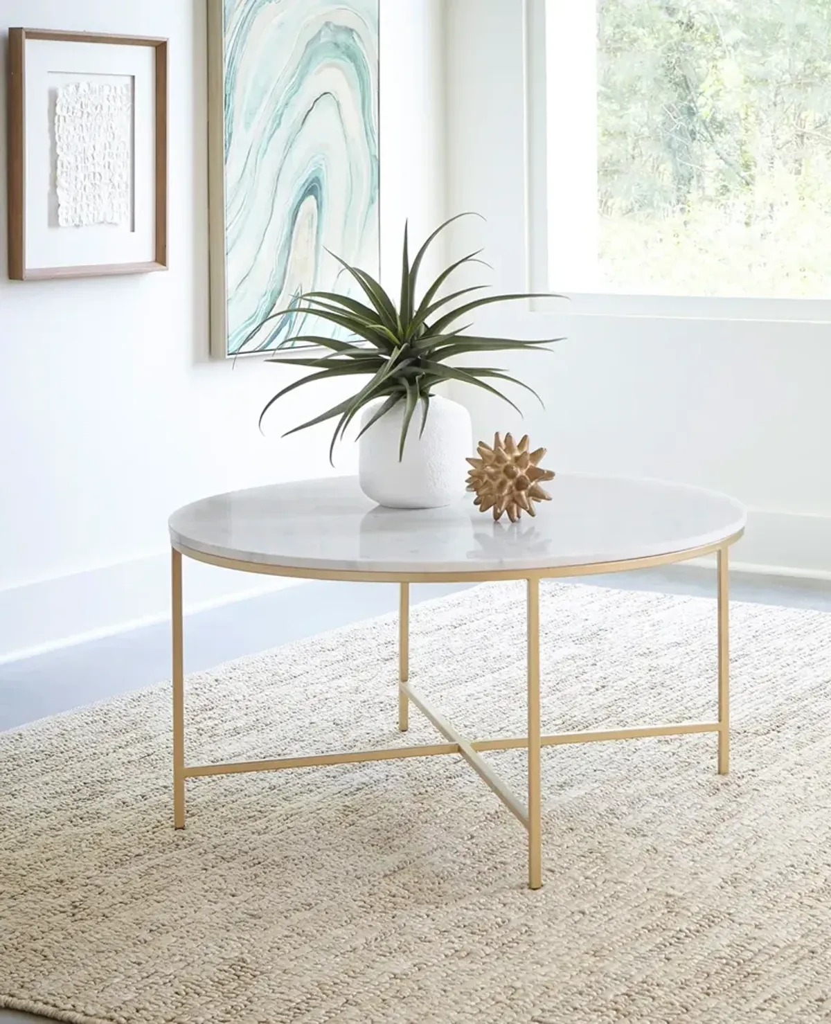 Coaster Ellison Round Marble Top Coffee Table White & Gold