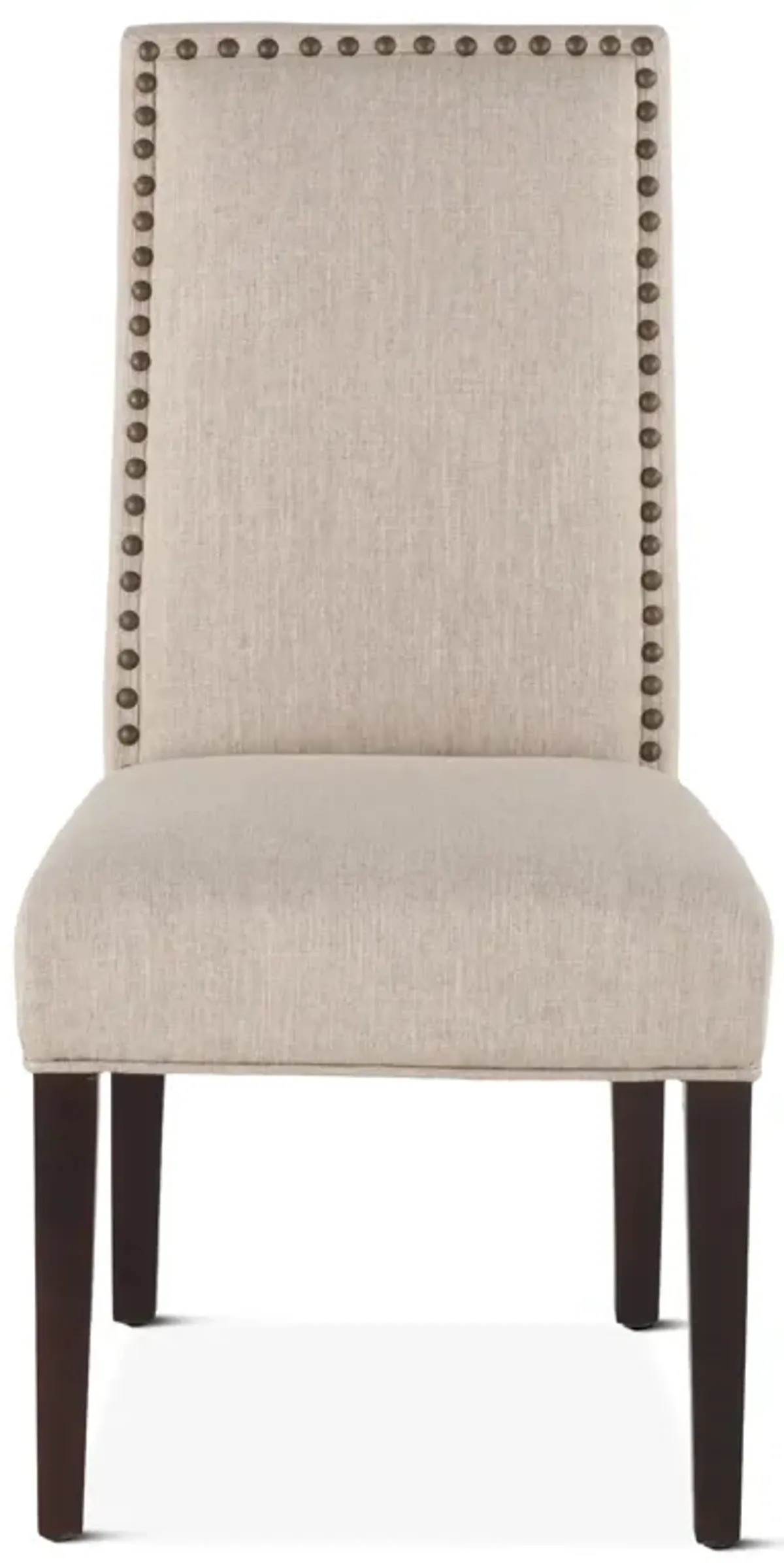 Home Trends Design Beige Highback Fabric Upholstered Dining Chair with Nailhead Trim in Walnut Finish