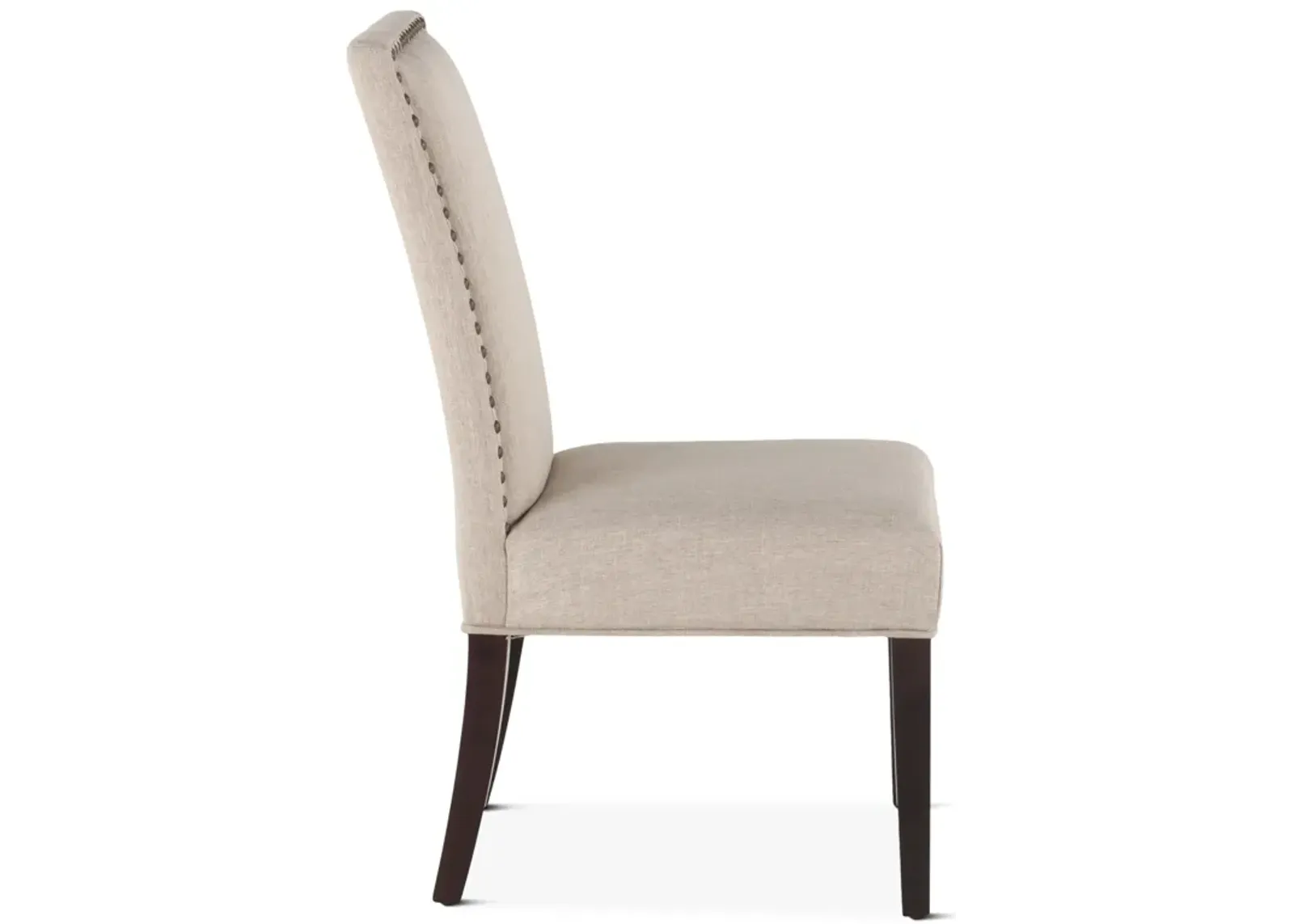 Home Trends Design Beige Highback Fabric Upholstered Dining Chair with Nailhead Trim in Walnut Finish