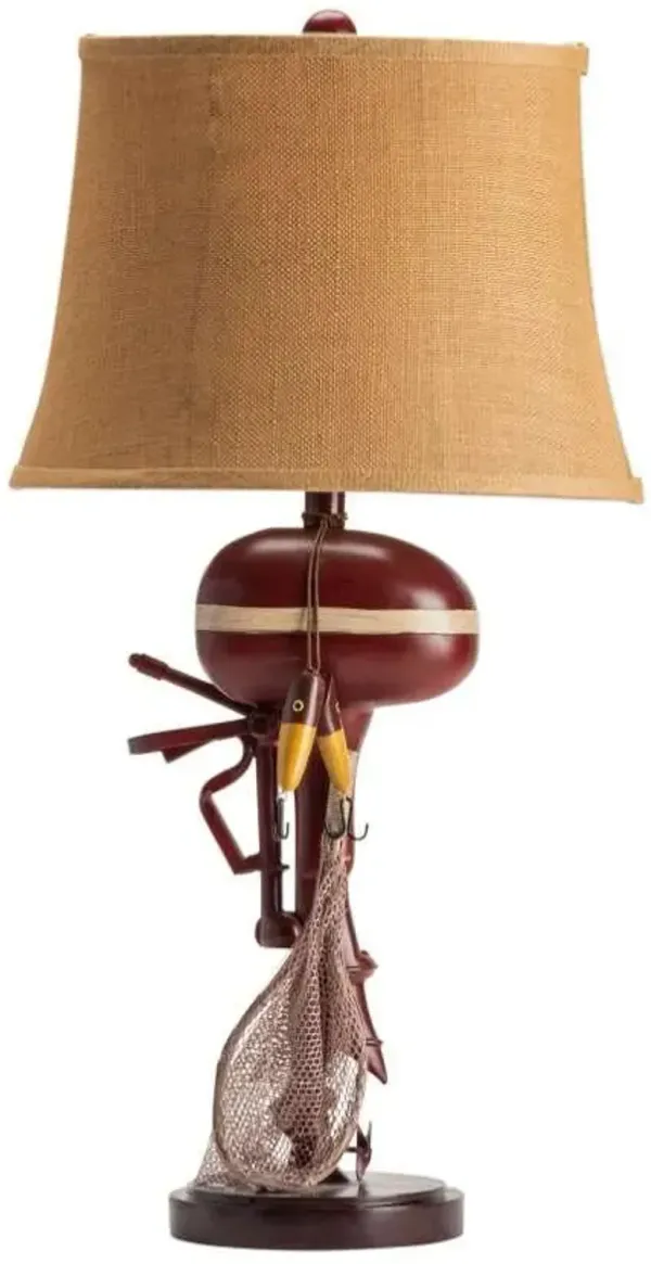 Crestview Motor Boating Red & Antique White Table Lamp