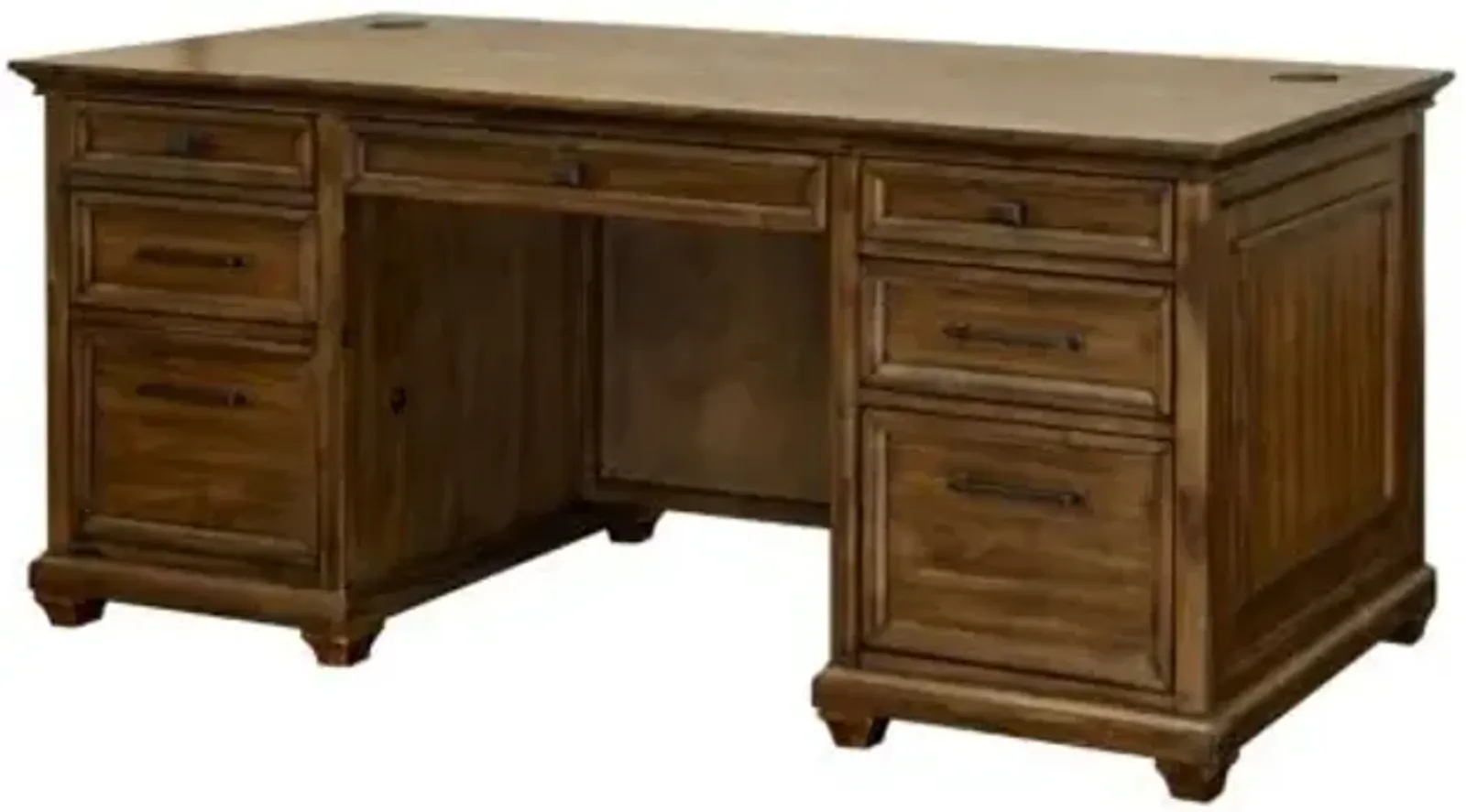 Martin Furniture Porter Natural Wood with Herringbone Pattern Double Pedestal Desk