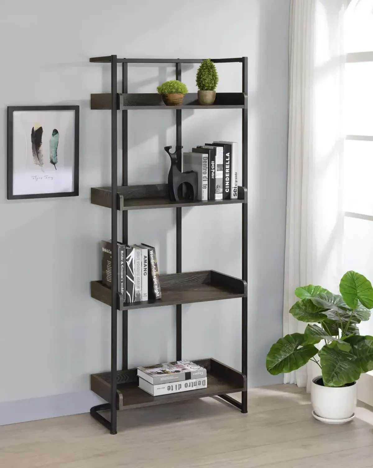 Coaster Ember 68 Inch 4-Shelf Bookshelf Dark Oak & Black