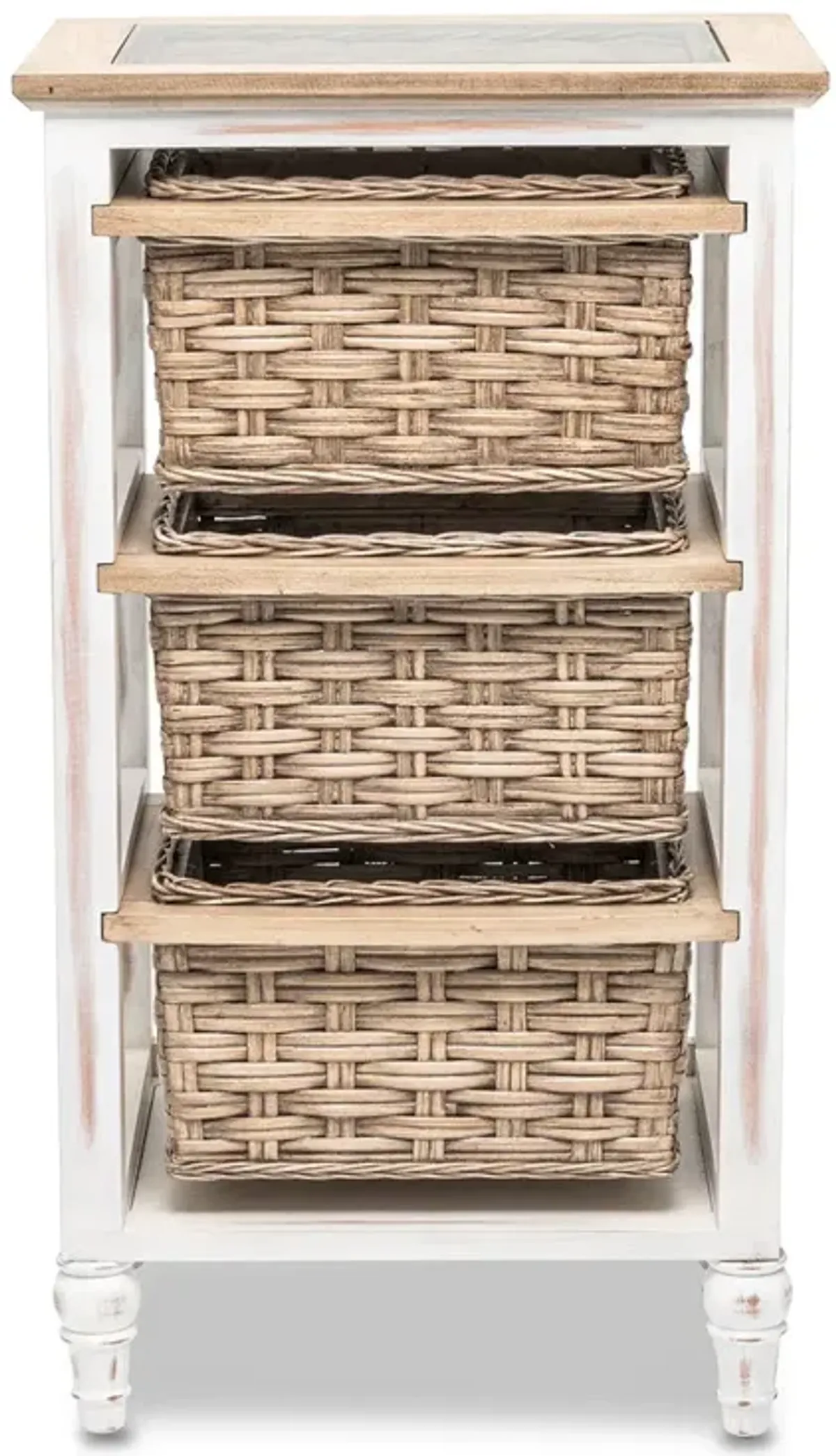 Island Breeze 3-Basket Storage Cabinet - Weathered Wood/White Finish