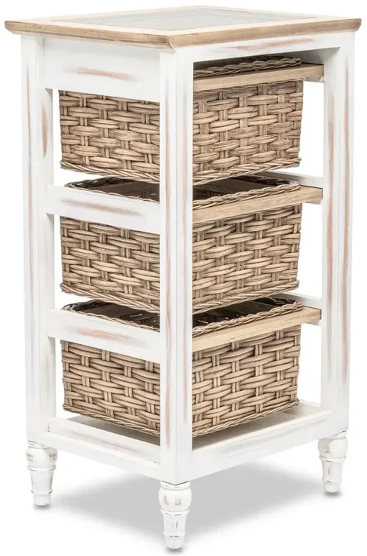 Seawinds Island Breeze 3-Basket Storage Cabinet Weathered Wood/White Finish