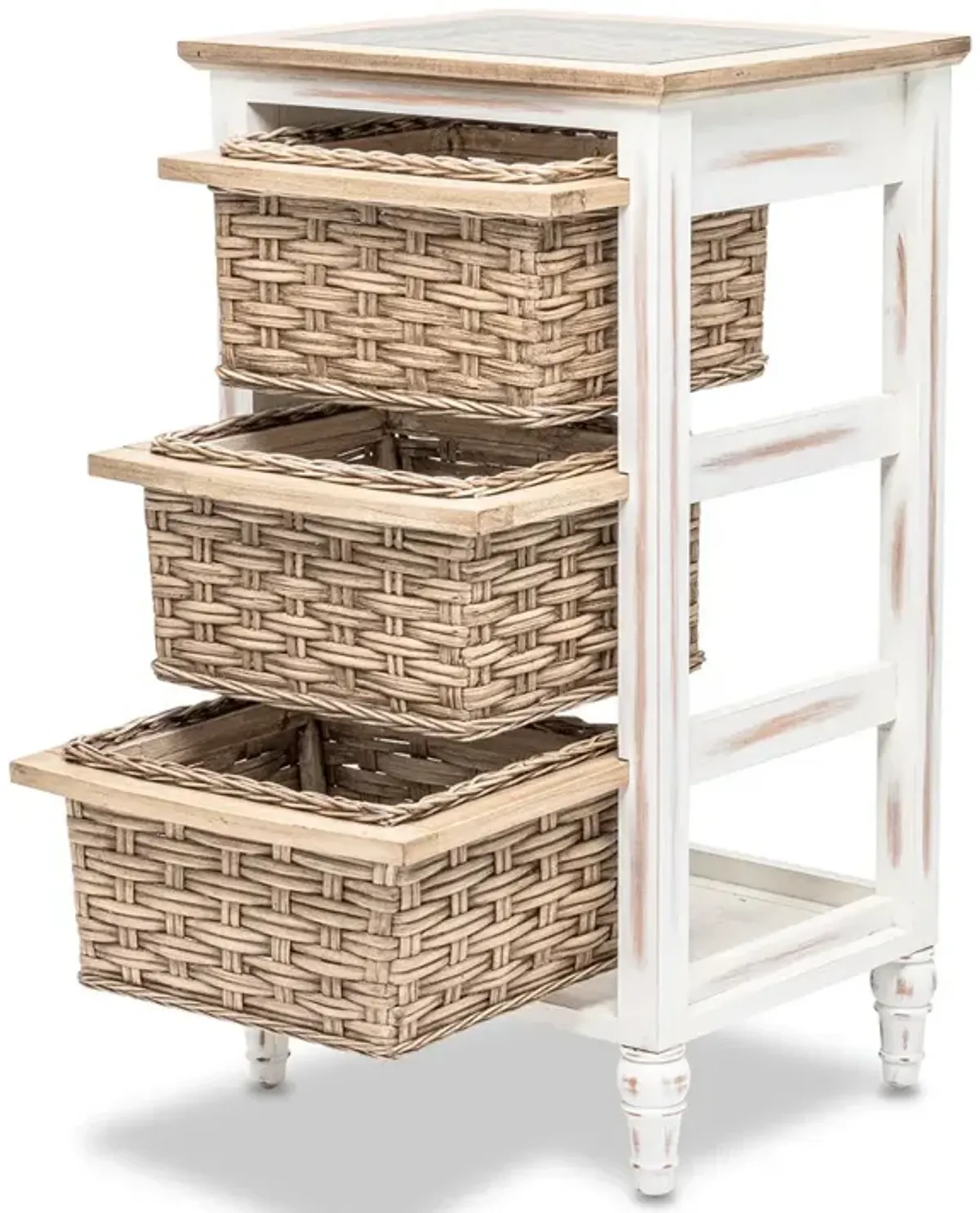 Seawinds Island Breeze 3-Basket Storage Cabinet Weathered Wood/White Finish