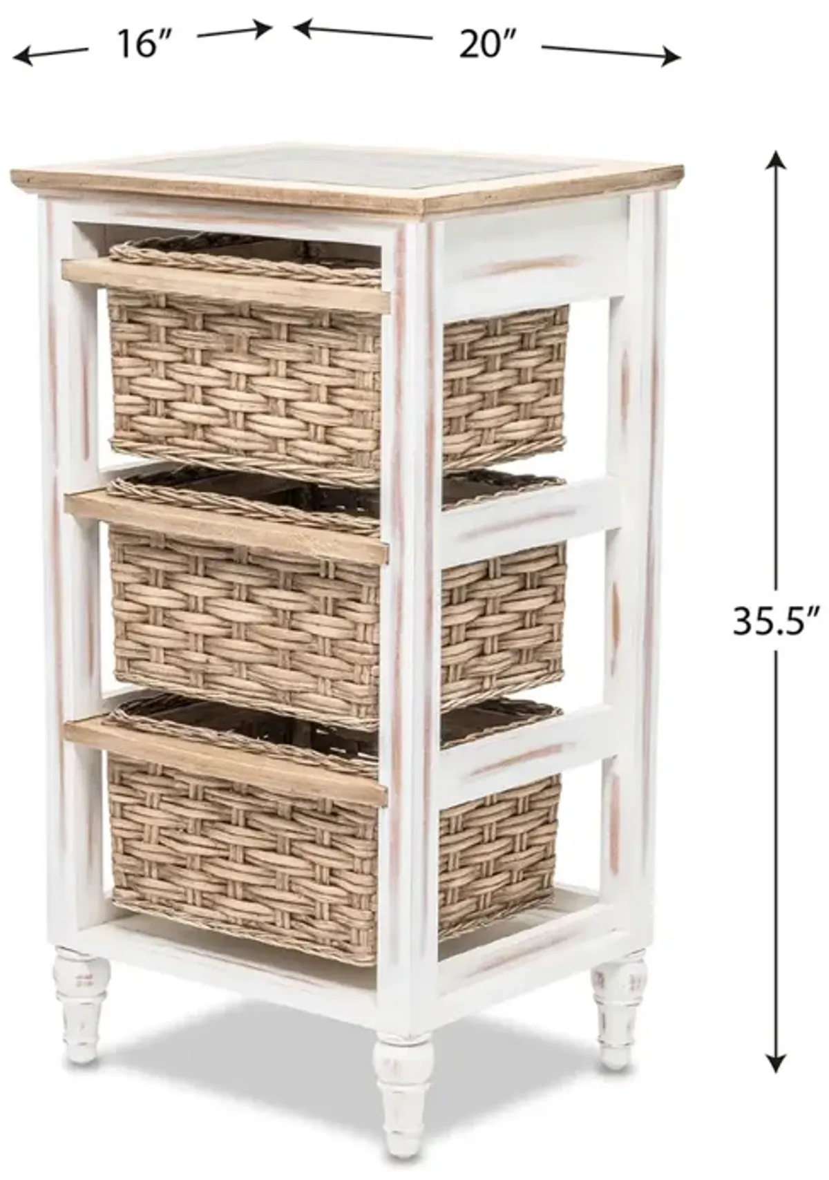 Island Breeze 3-Basket Storage Cabinet - Weathered Wood/White Finish