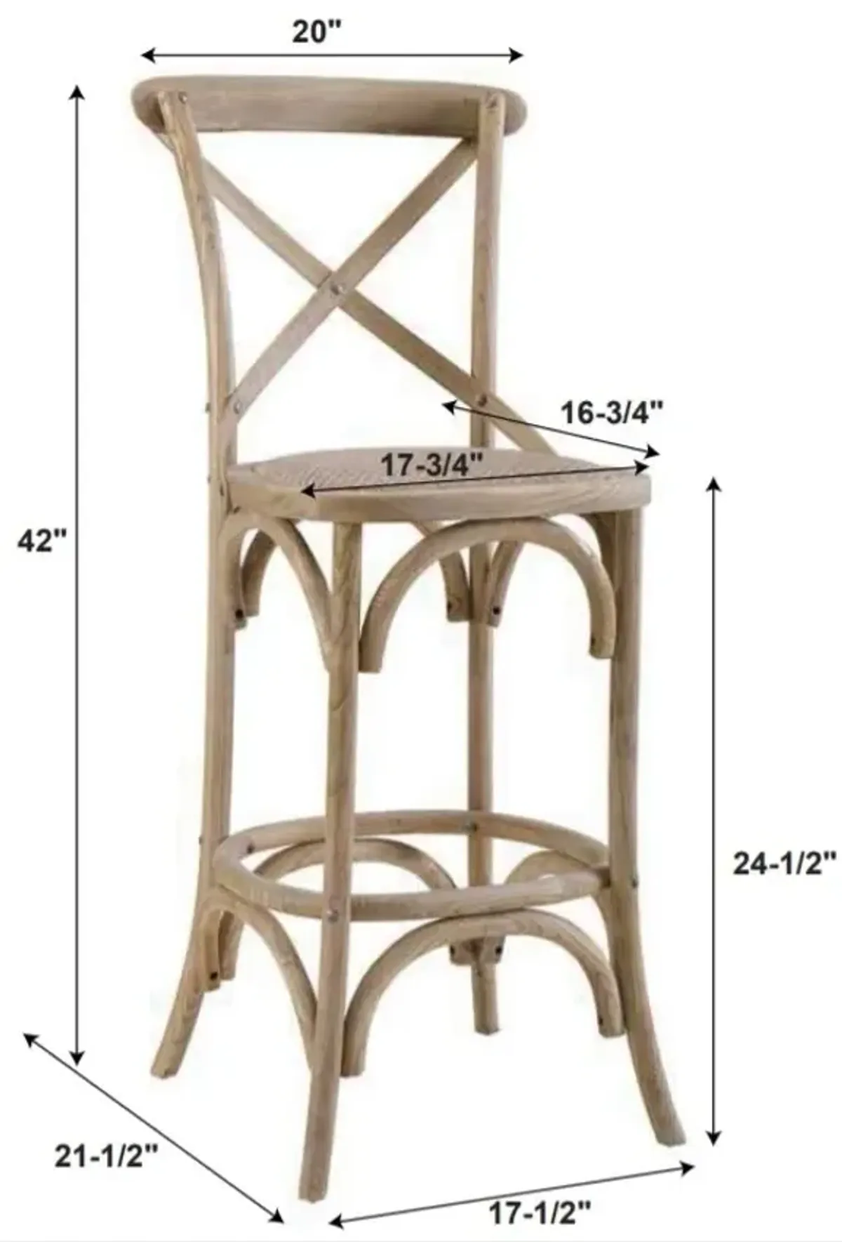 Linon 24.5 Inch Roxy Gray Wash Counter Stool