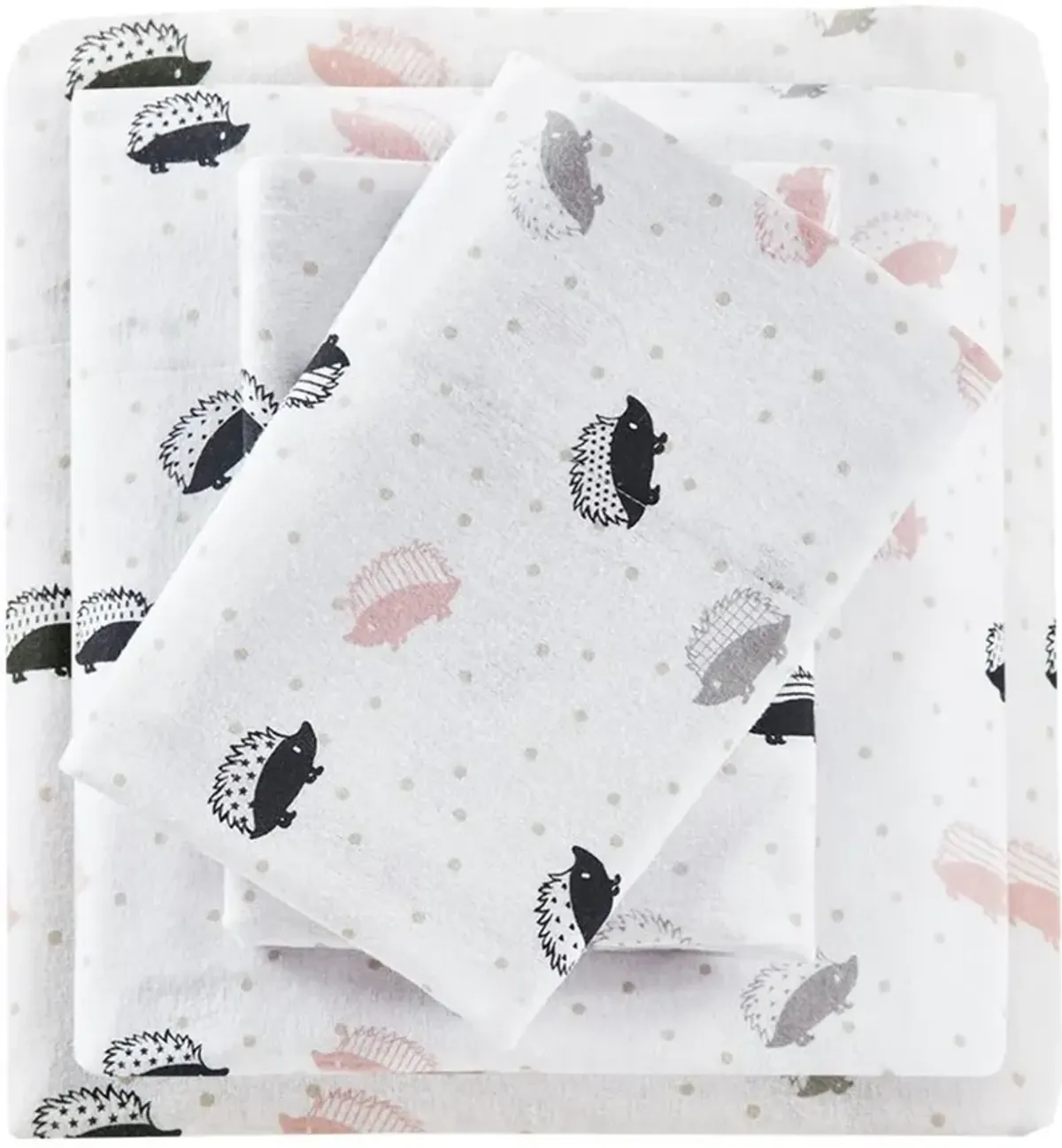 Olliix Intelligent Design Queen Pink/Grey Hedgehogs Cozy Soft Cotton Novelty Print Flannel Sheet Set