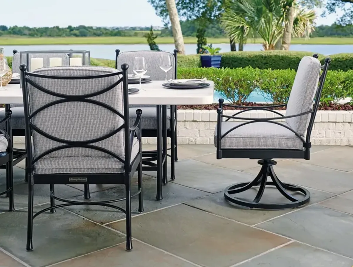 Tommy Bahama Outdoor by Lexington Pavlova 18 Inch Patio Dining Armchair Textured Graphite/Printed Cushion