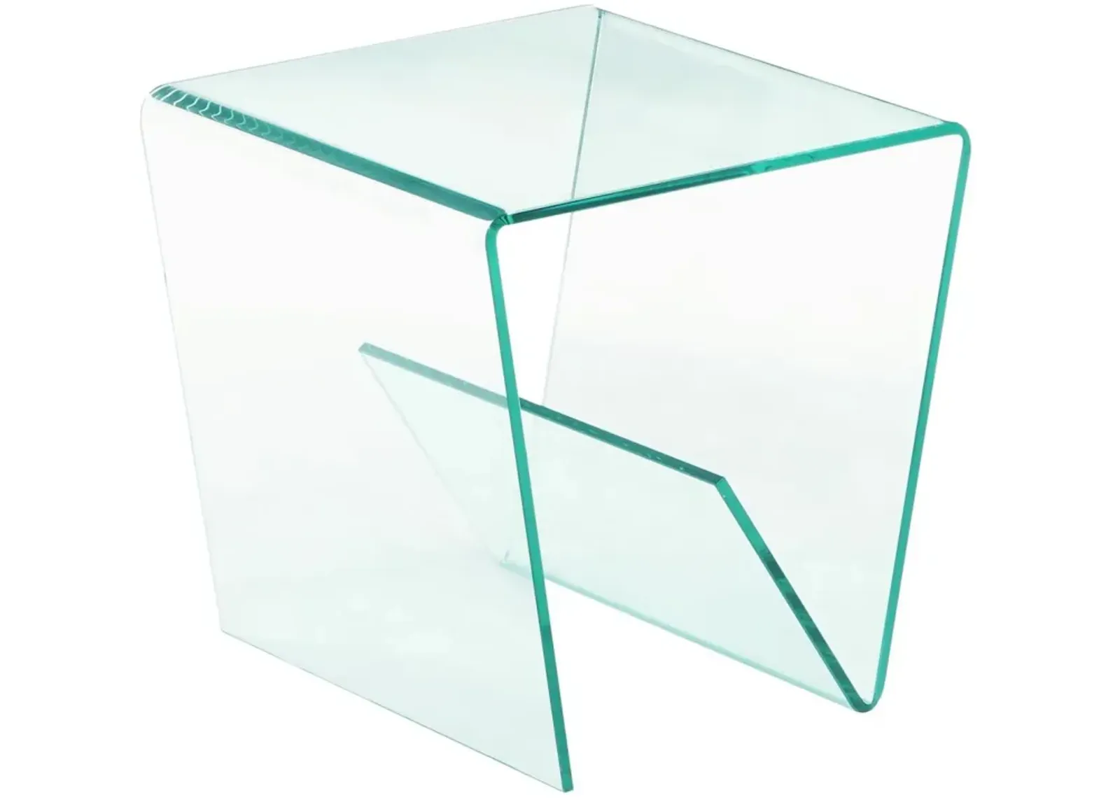 Chintaly 20 Inch Square Bent Clear Glass Lamp Side Table