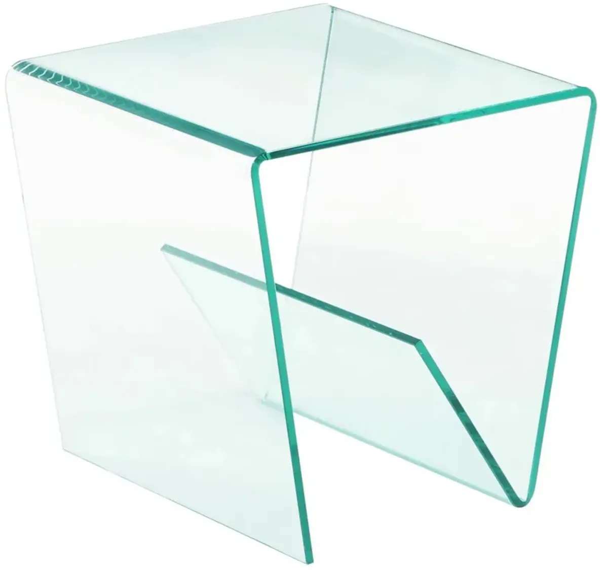 Chintaly 20 Inch Square Bent Clear Glass Lamp Side Table