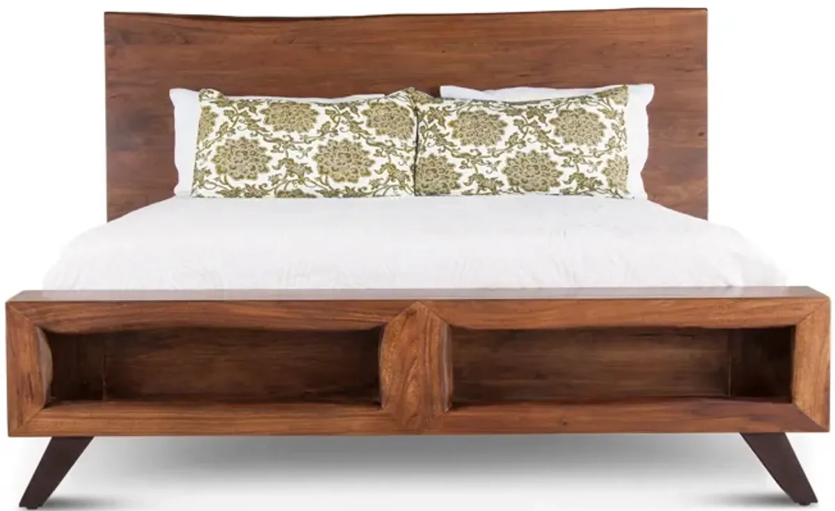 Home Trends Design London Loft Acacia Wood Live Edge King Bed in Walnut Finish