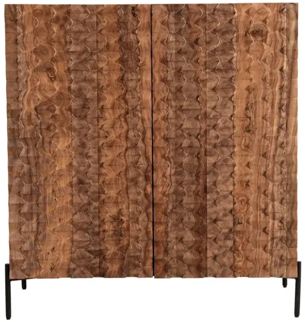 ATWOOD EXOTIC SOLID SHEESHAM WOOD 2 DOOR BAR CABINET WITH WINE BOTTLE AND STEMWARE HOLDER