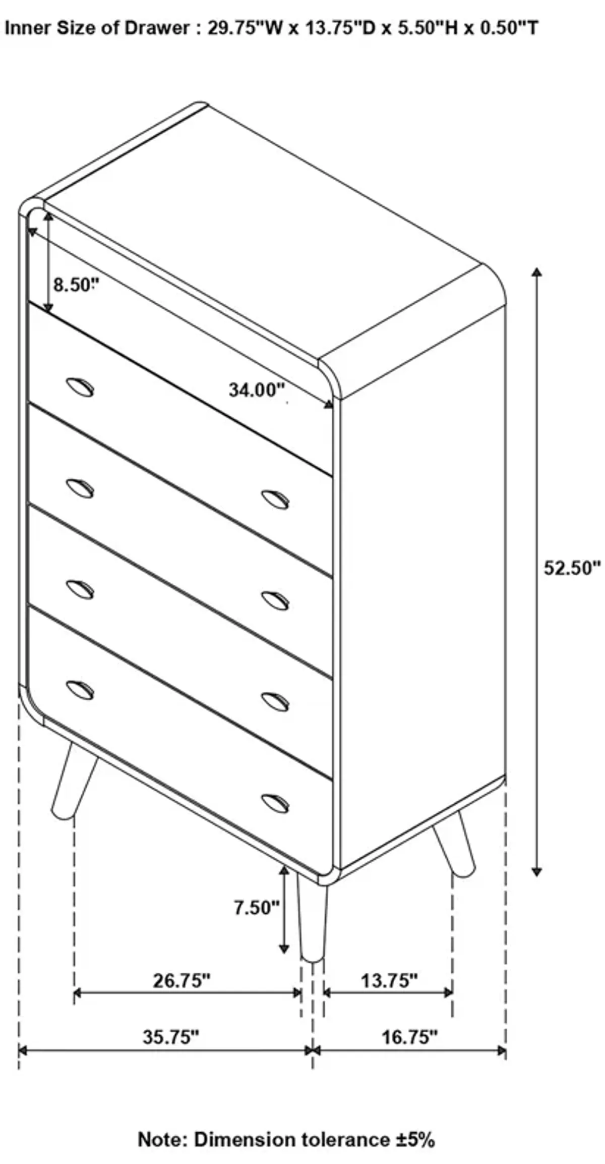 Coaster Robyn 5-Drawer Bedroom Chest Dark Walnut