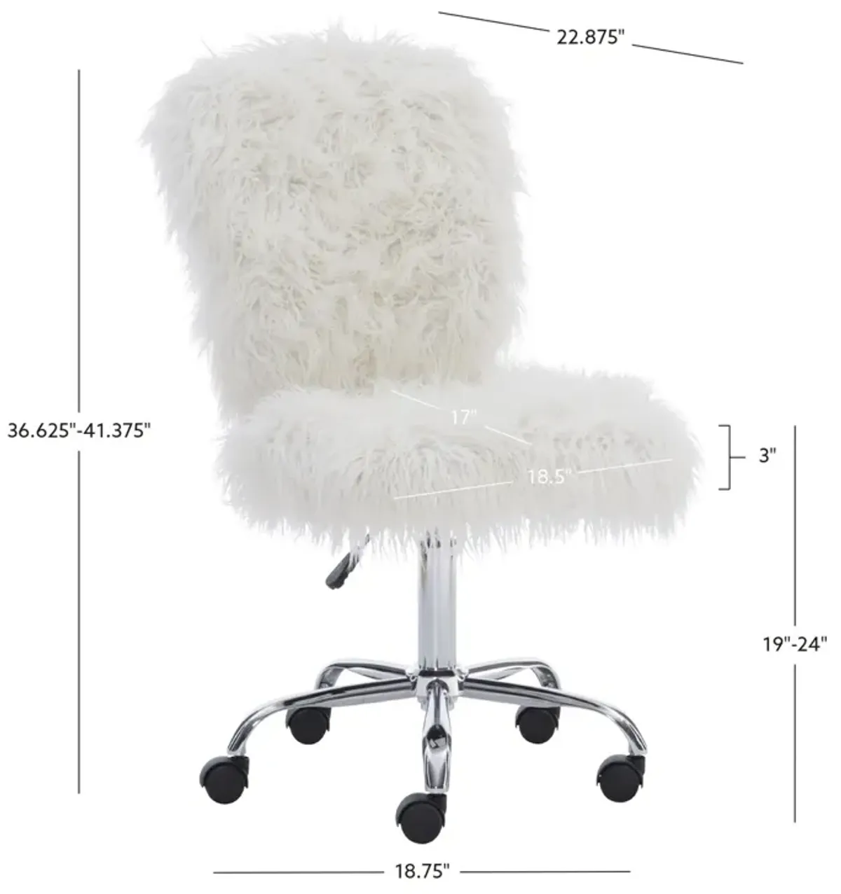 Linon Faux Flokati Armless White Home Office Desk Chair