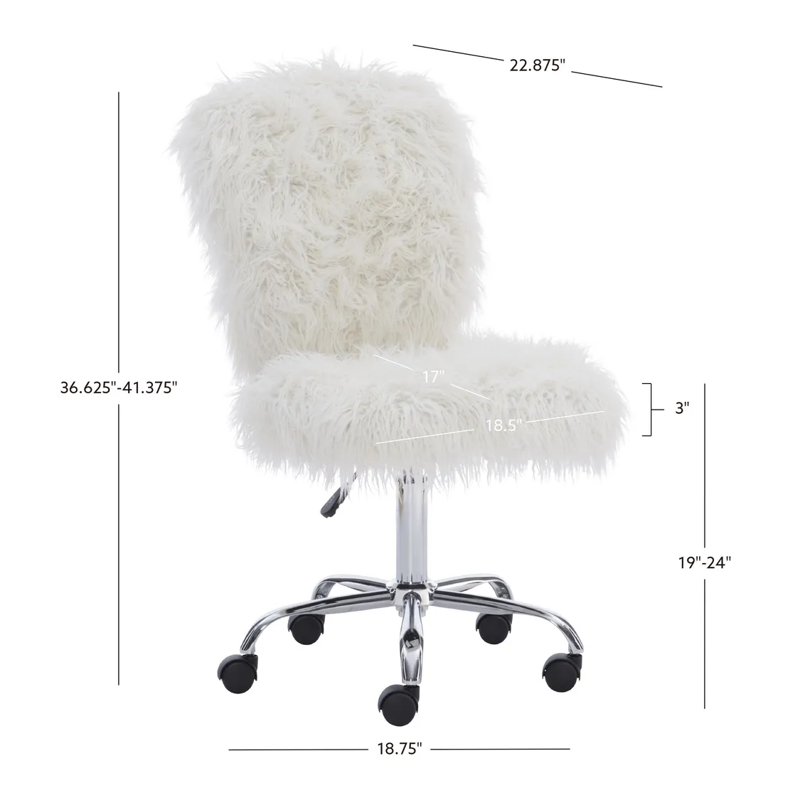 FAUX FLOKATI ARMLESS OFFICE CHAIR - WHITE