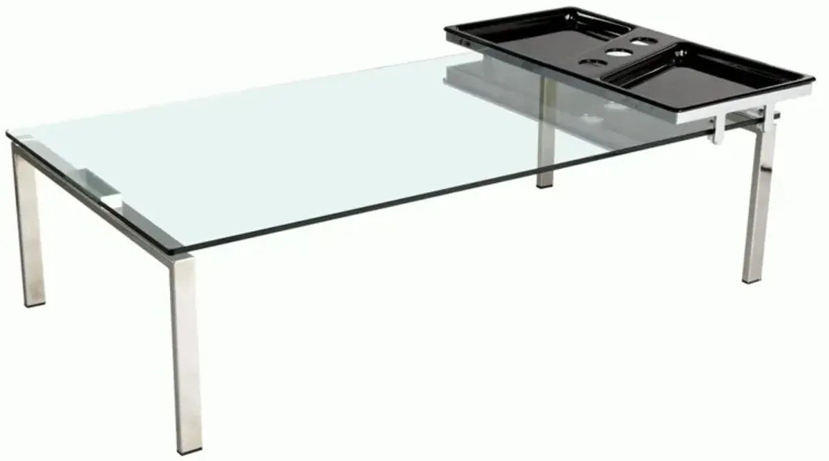 Chintaly Contemporary 30 Inch X 55 Inch Glass Top Cocktail Table with Acrylic Motion Tray