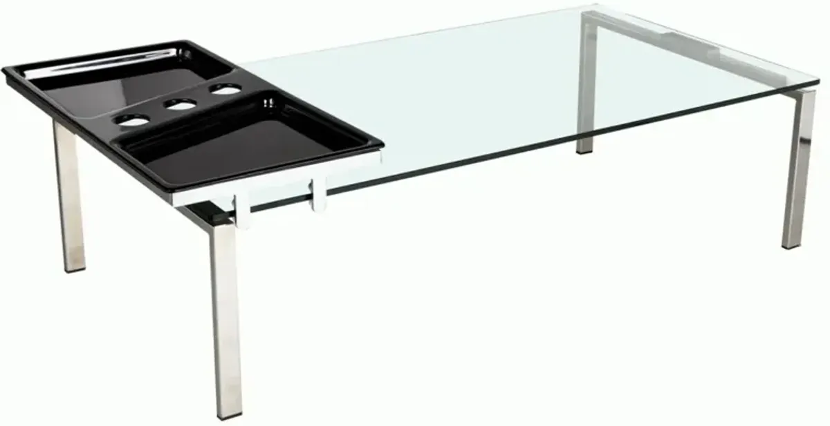 Chintaly Contemporary 30 Inch X 55 Inch Glass Top Cocktail Table with Acrylic Motion Tray