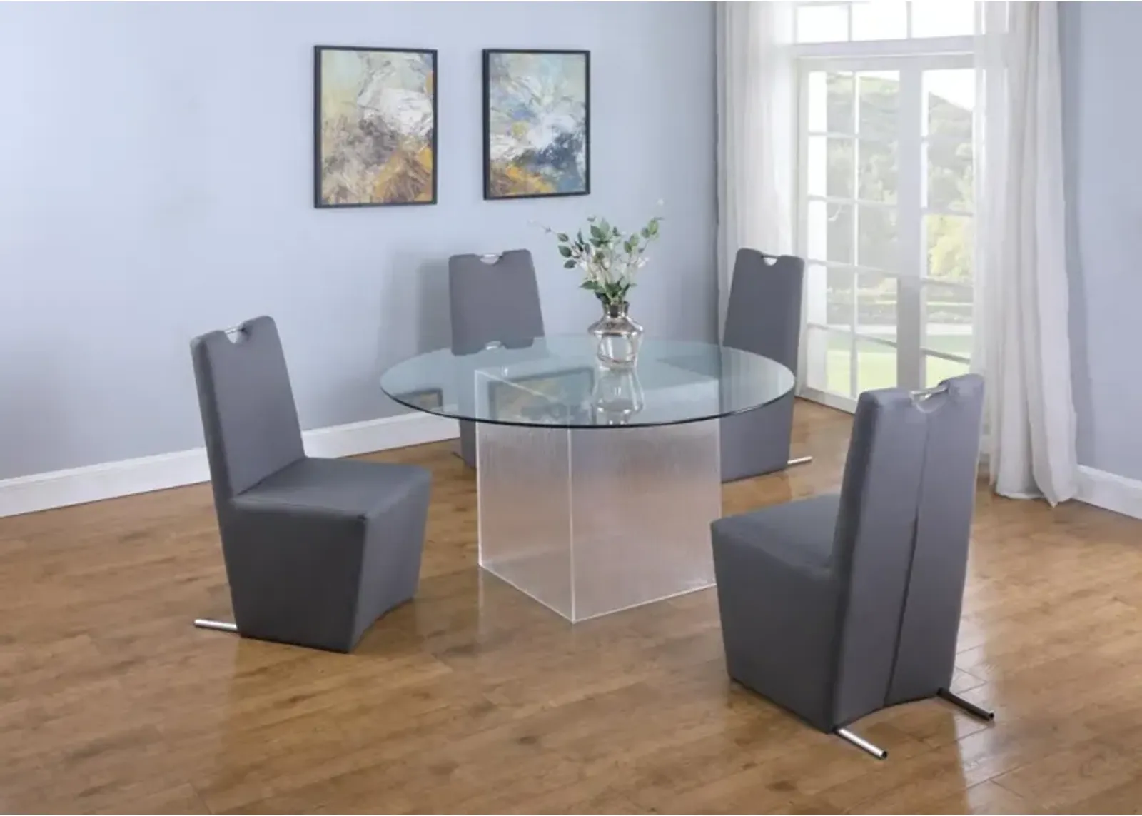 Chintaly Valerie Contemporary Dining Set with Round Glass Table & Chairs