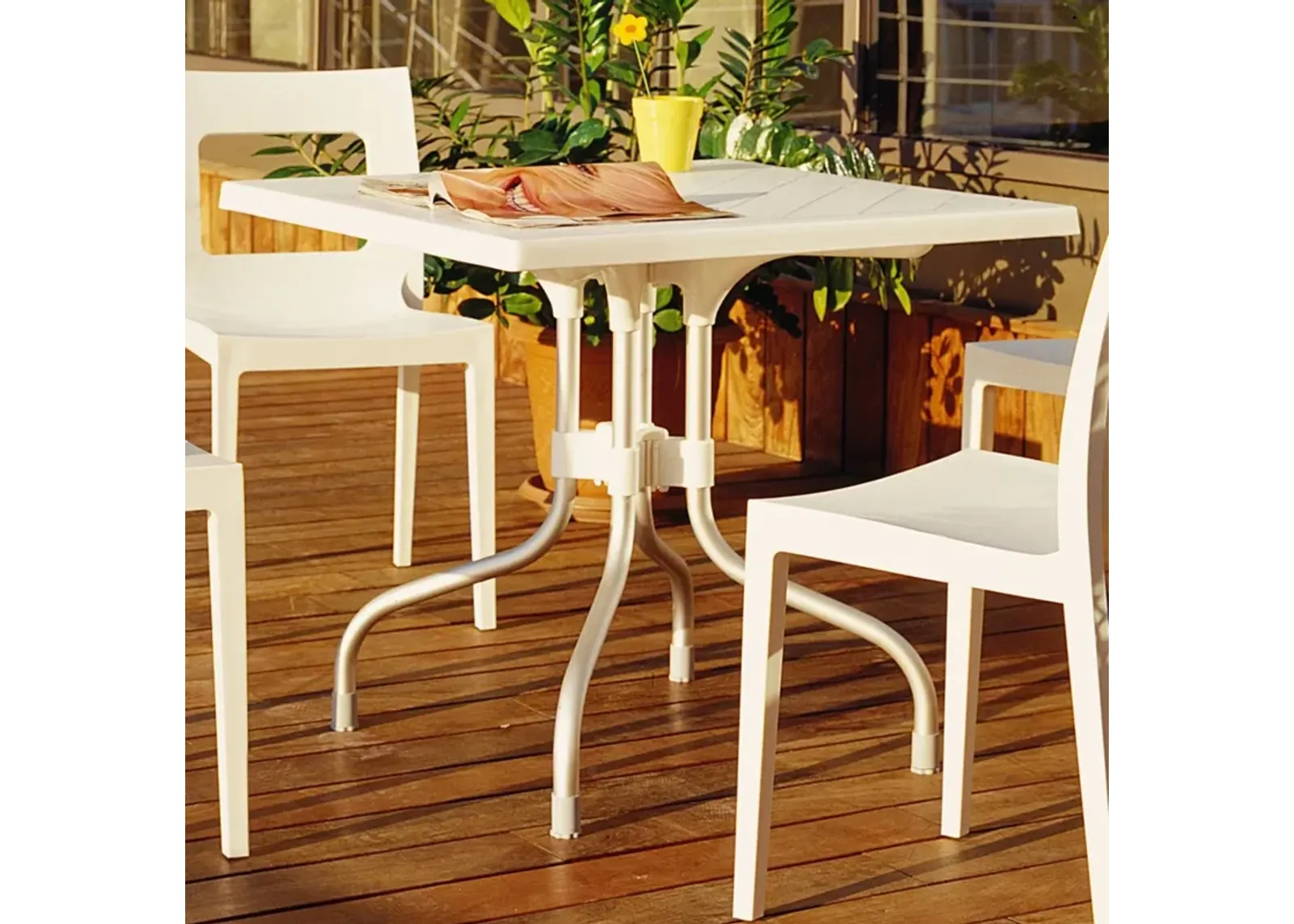 Compamia 31 Inch Forza Outdoor Square Folding Dining Table Beige