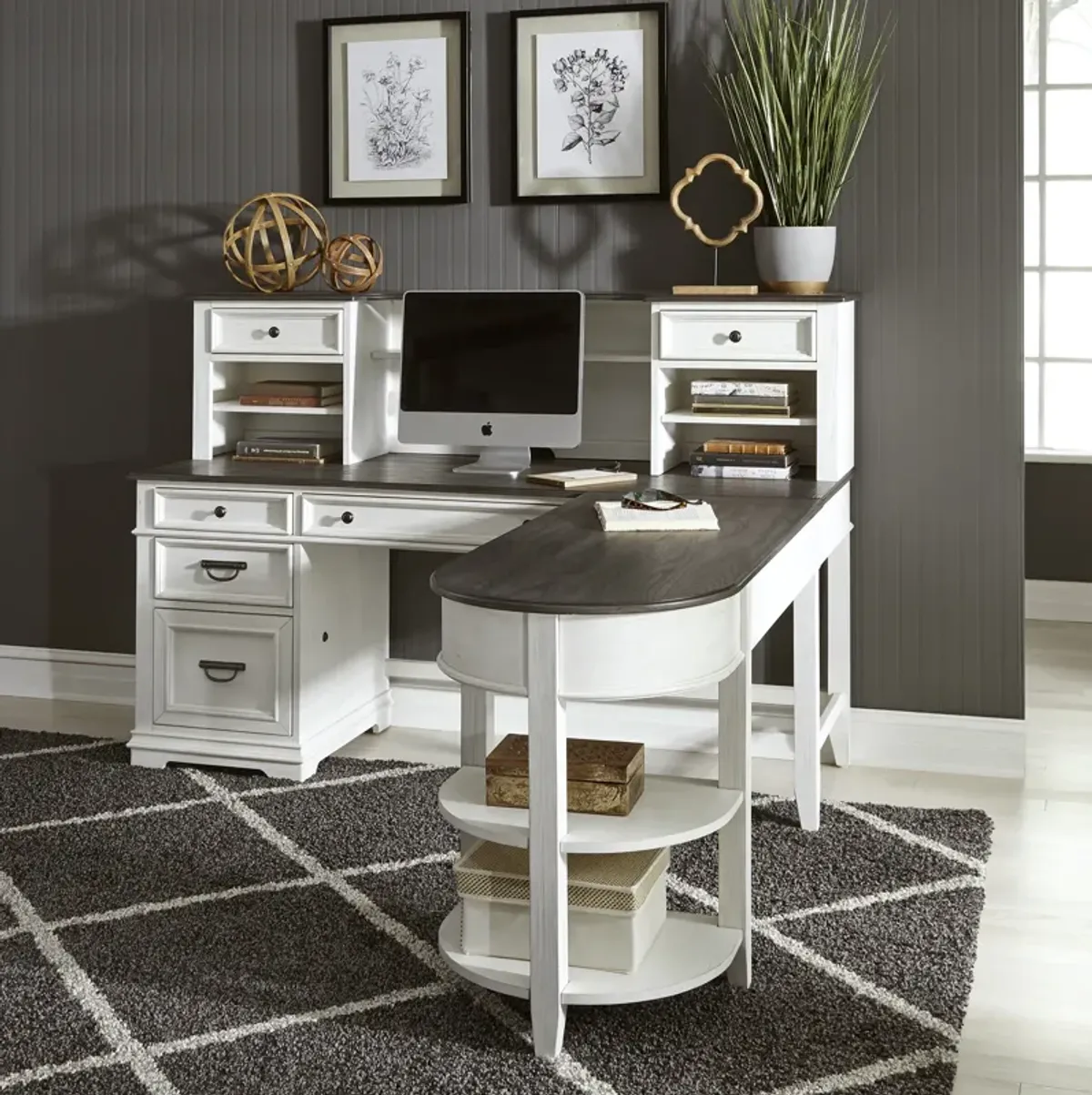 Liberty Furniture Allyson Park Wire Brushed White L Shaped Desk Set