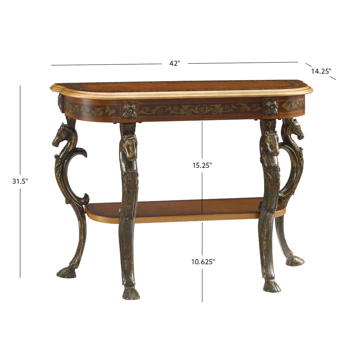 MASTERPIECE FLORAL DEMILUNE CONSOLE TABLE WITH HORSE HEAD