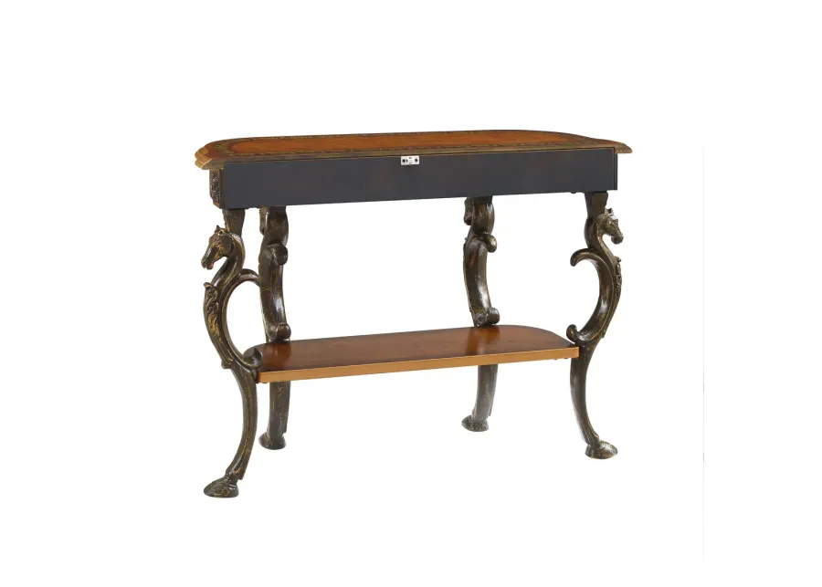 MASTERPIECE FLORAL DEMILUNE CONSOLE TABLE WITH HORSE HEAD