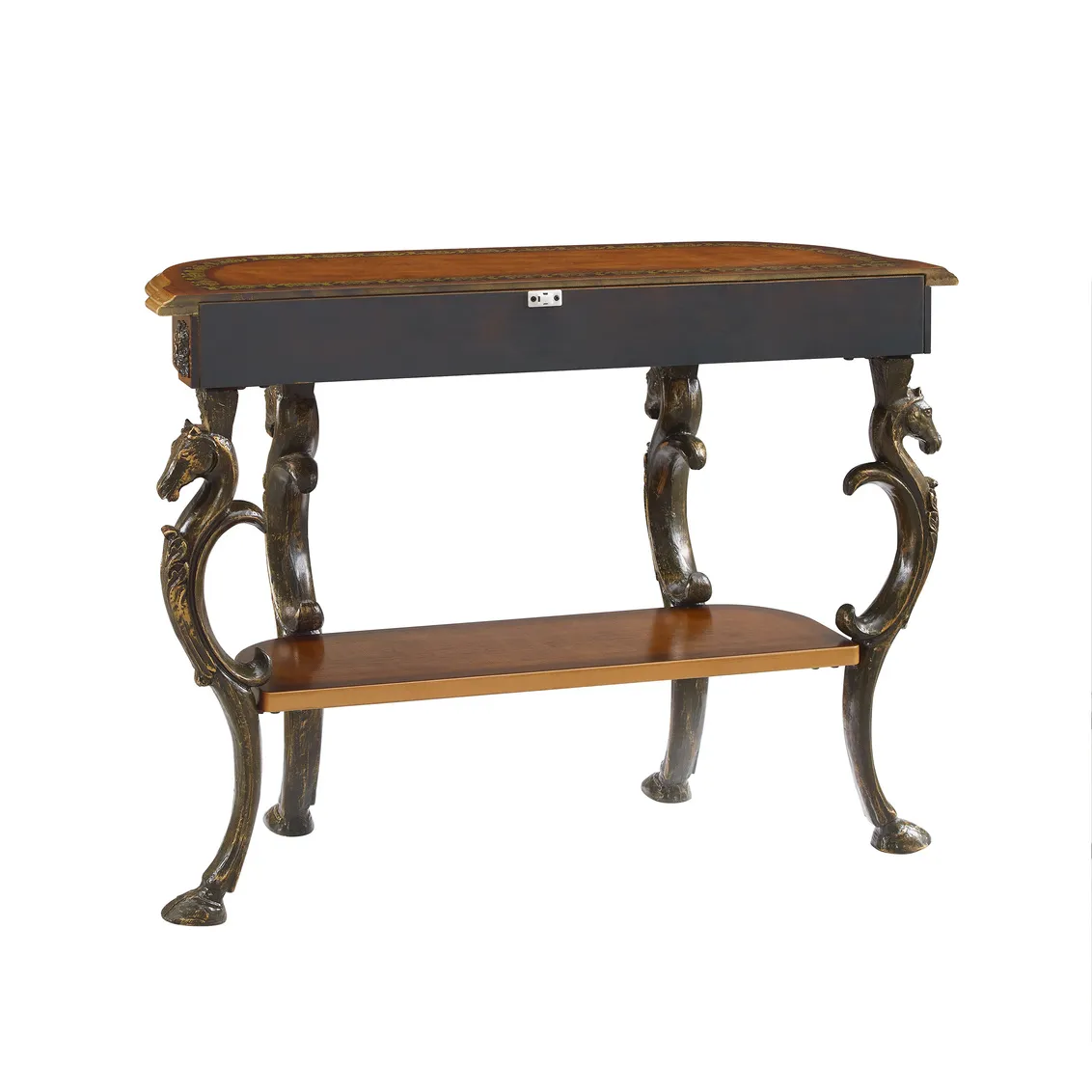 MASTERPIECE FLORAL DEMILUNE CONSOLE TABLE WITH HORSE HEAD