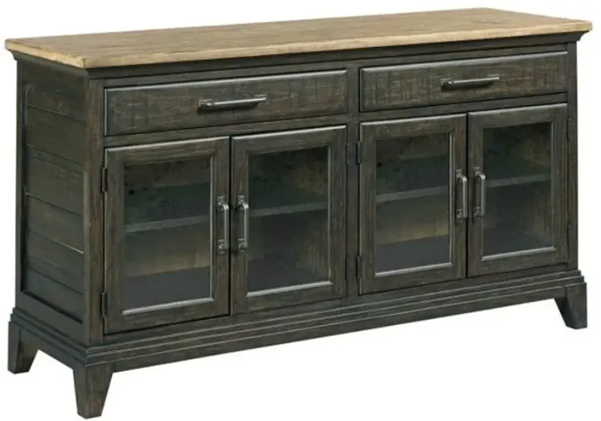 Kincaid Rustic Retreat Glass-Paneled Sideboard with Weathered Wood Finish